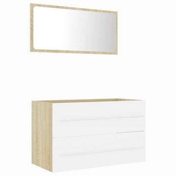vidaXL Badezimmer-Set 2-tlg. Badmöbel-Set Weiß und Sonoma-Eiche Holzwerkstoff, (1-St)