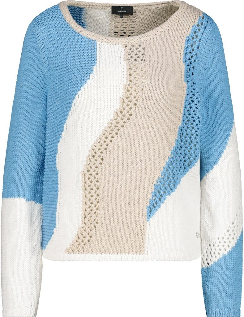 Monari Rundhalspullover Blaues Muster Trendiger Strickpullover günstig online kaufen
