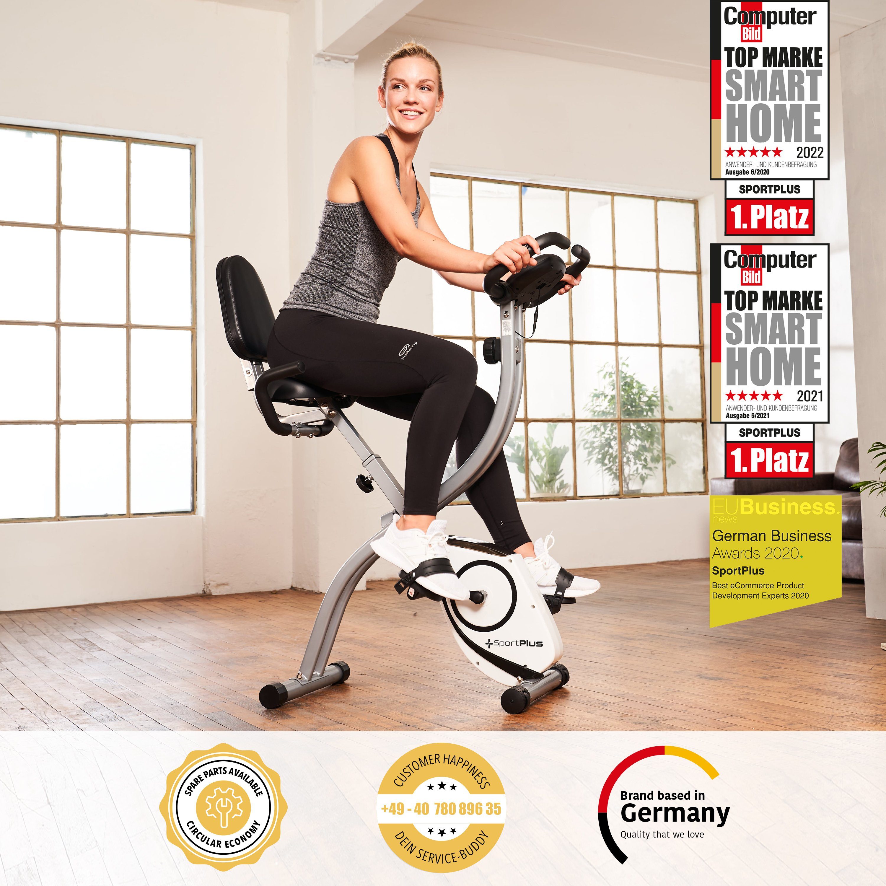 SportPlus Heimtrainer SP-HT-1003, S-Bike, Heimtrainer, klappbar, mit Rückenlehne & 8 Widerstandsstufen