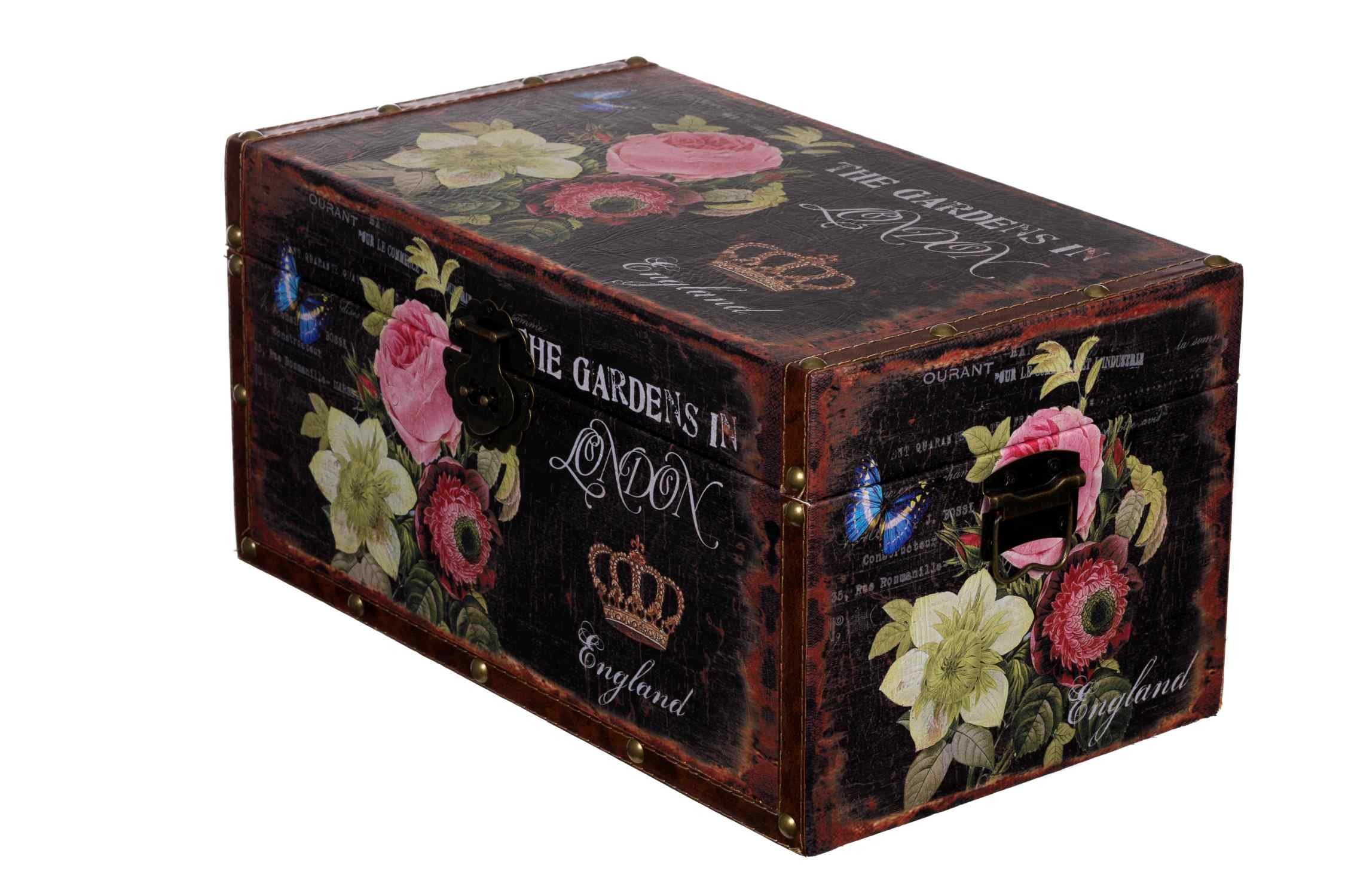 BIRENDY Dekoobjekt Truhe Kiste 16011 Rosen London Dekobox mit Kunstleder bezogen edel