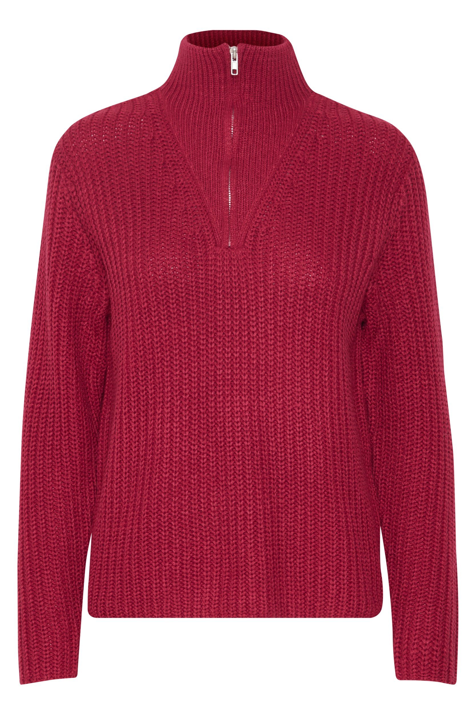 b.young Strickpullover Grobstrick Pullover Troyer Sweater mit Reißverschluss Kragen 6677 in Rot