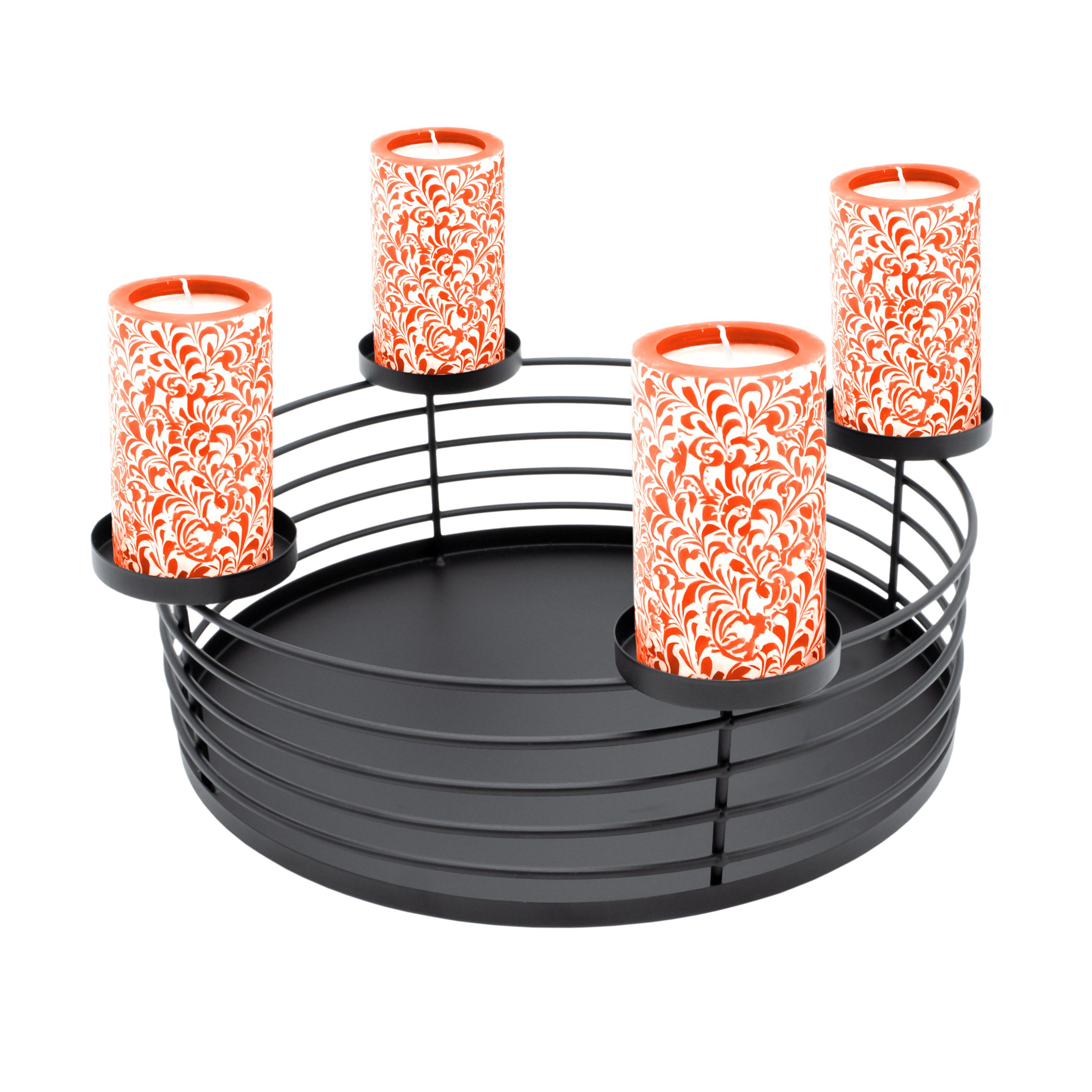 Spetebo Adventskranz mit Korb aus Metall in schwarz - Ø 30 cm - mit 4 Kerzentellern, ideal für Ihre moderne Weihnachtsdekoration