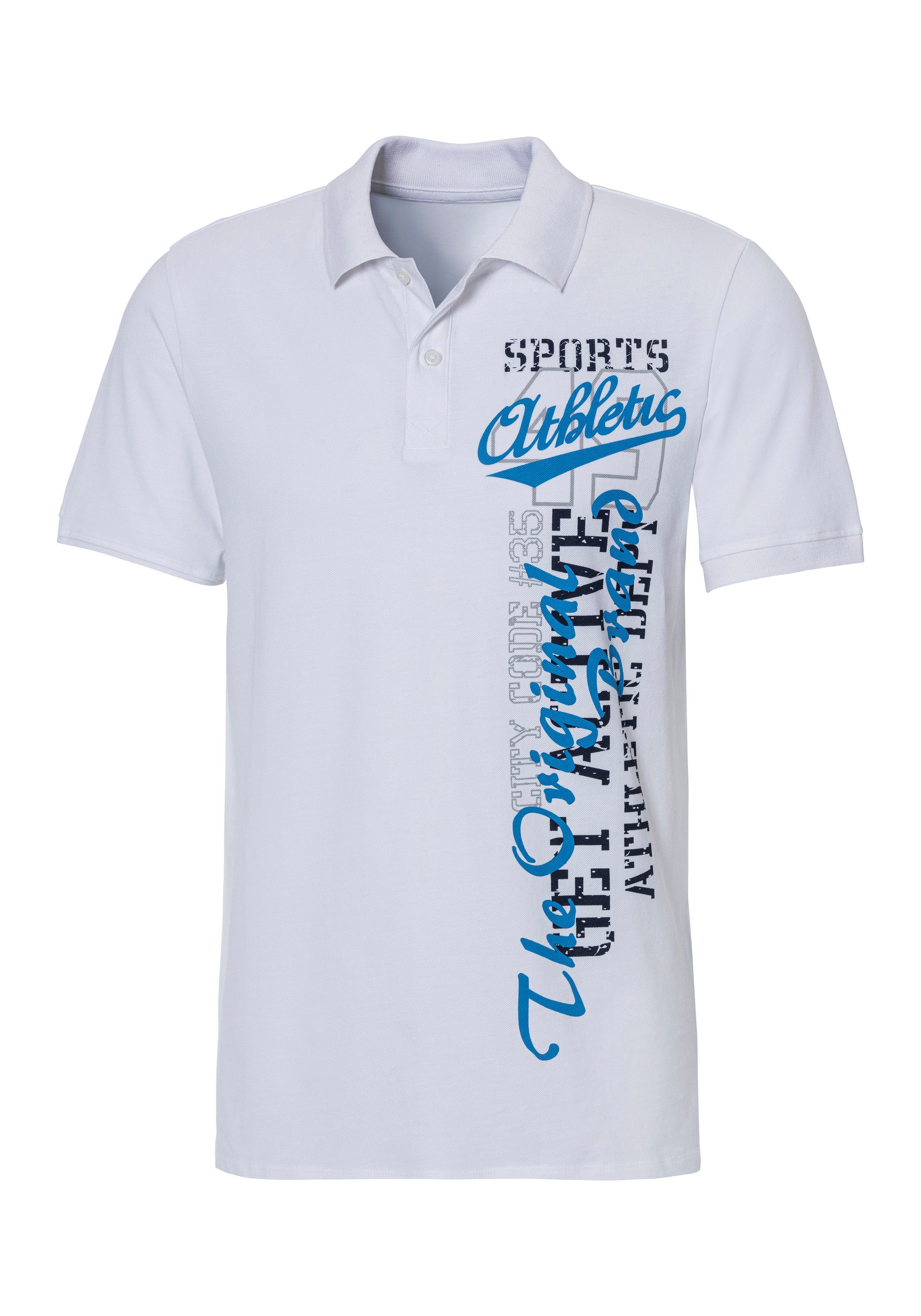 John Devin Poloshirt, mit großem Druck vorn aus Baumwoll-Piqué günstig online kaufen