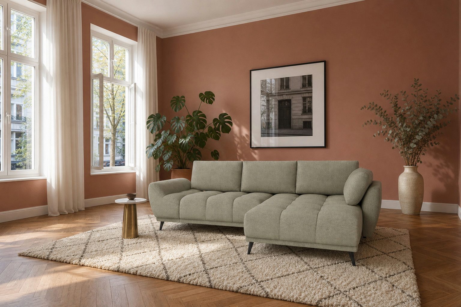 foamnova Schlafsofa Ferrara, mit Schlaffunktion, Maße B 270 × T 169 × H 68 cm, Recamiere, Maße Liegefläche 208 × 130 cm, mit Bettkasten, Rücken echt