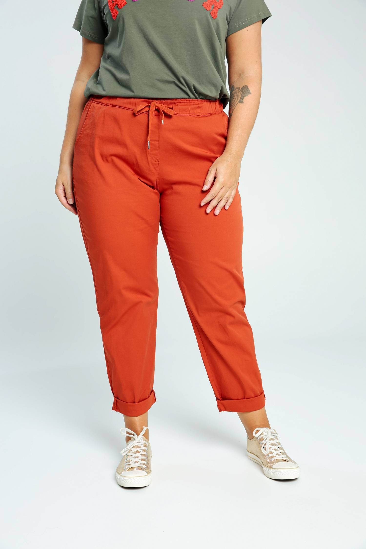 Taille 5-Pocket-Hose Hoher, Elastischer Paprika Mit Unifarbene Orange Chinohose