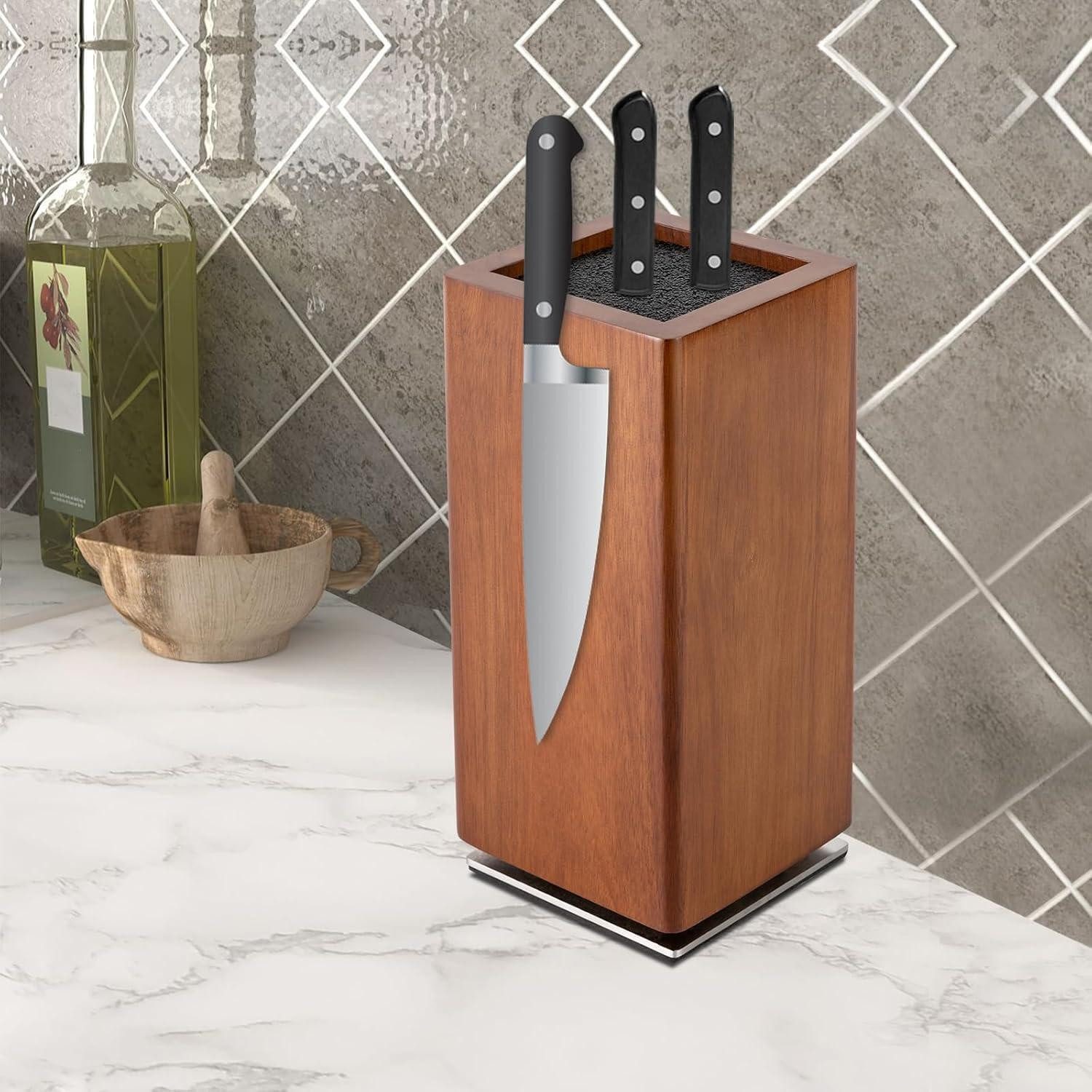 Aohuada Magnet-Messerblock Magnetischer Messerblock Akazienholz 360° drehbar Borstenhalter 15mm