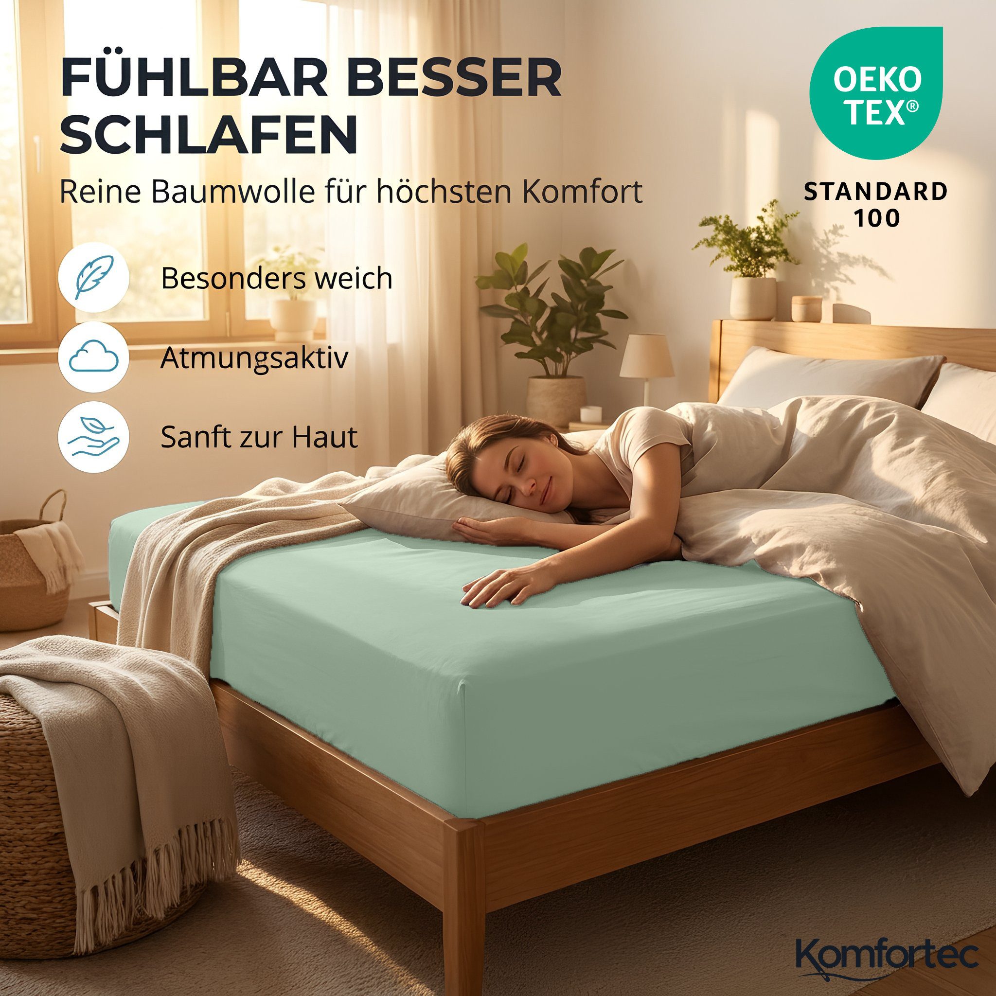 Komfortec Spannbettlaken Jersey Spannbettuch, 90x200, 140x200, 160x200, 180x200 oder 200x200 cm, 100% Baumwolle (135 g/m), Gummizug: Rundum, (1 Stück), OEKO-TEX – Bild 4 von 5