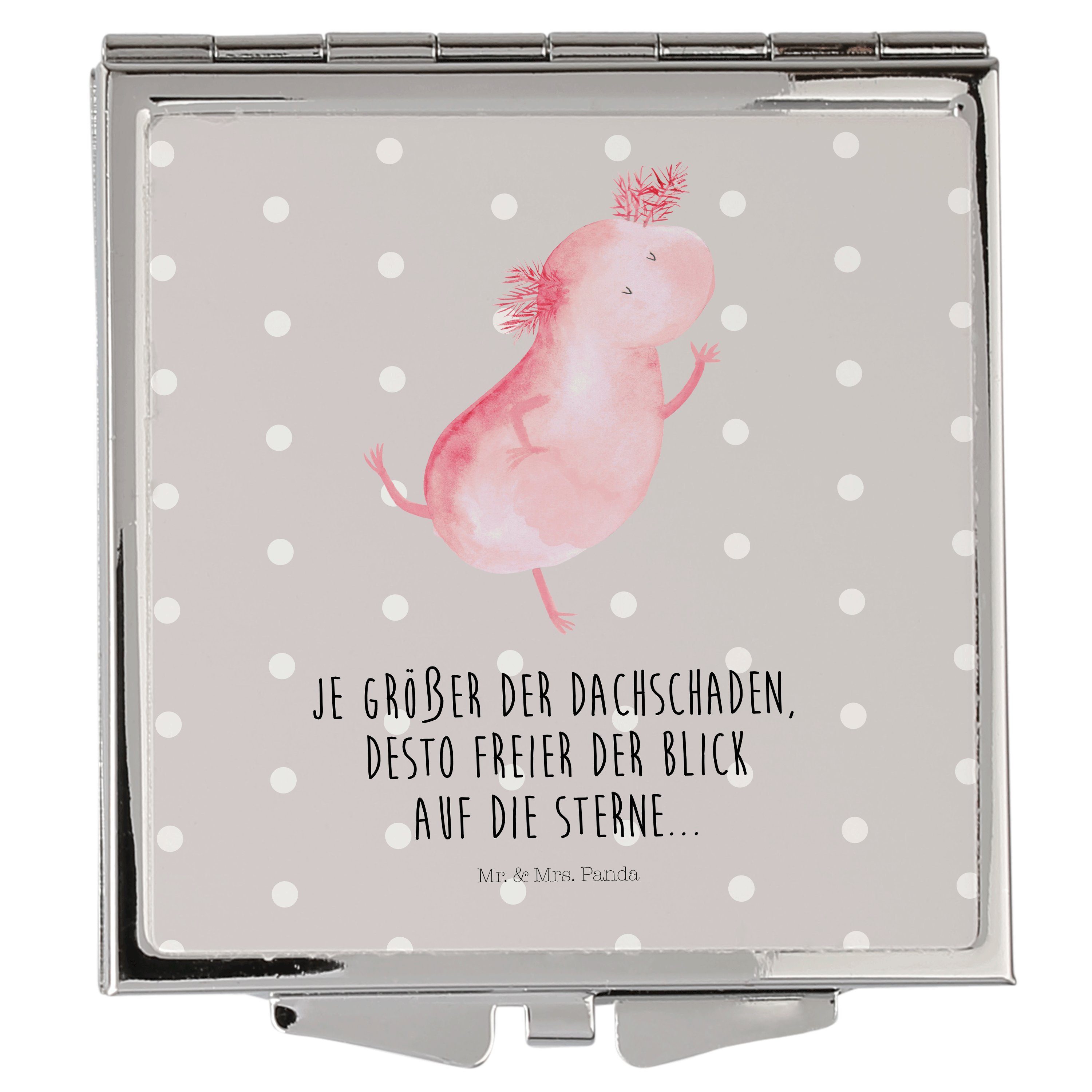 Mr. & Mrs. Panda Kosmetikspiegel Axolotl tanzt - Grau Pastell - Geschenk, Spiegel, verrückt, Handtasch (1-St)