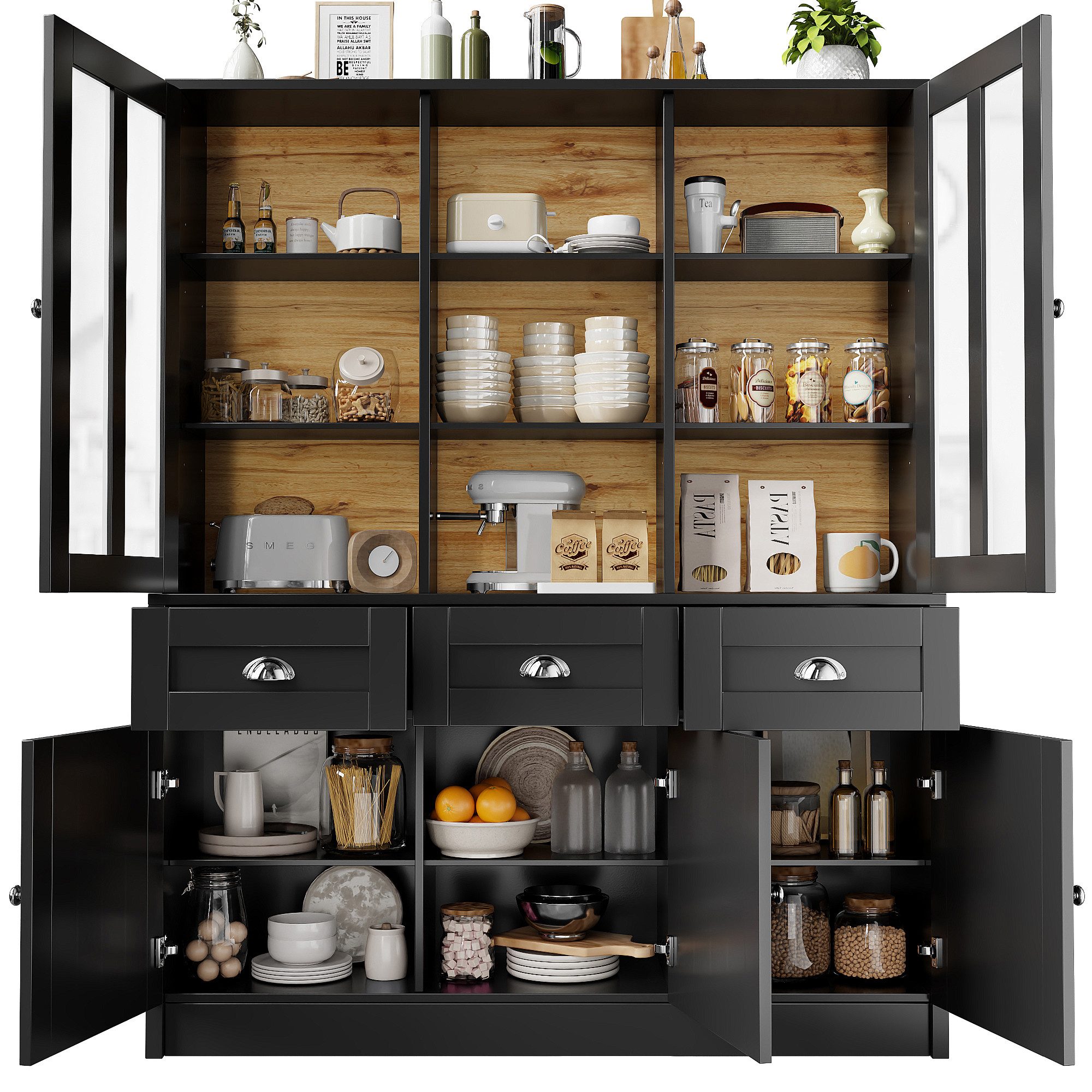 MODFU Hochschrank Vitrinenschrank,Küchenschrank (140x38,5x175 cm Moderner günstig online kaufen
