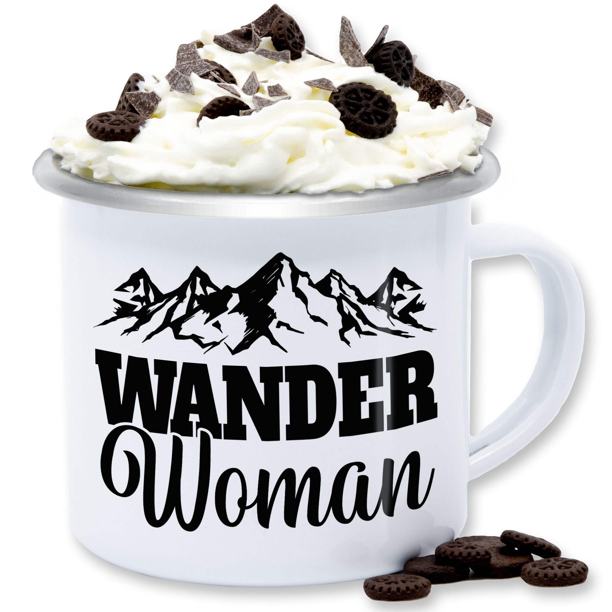 Shirtracer Tasse Wander Woman - Geschenk für Wanderin, Stahlblech, Kaffeetasse Hobby Geschenk 2 Weiß Silber