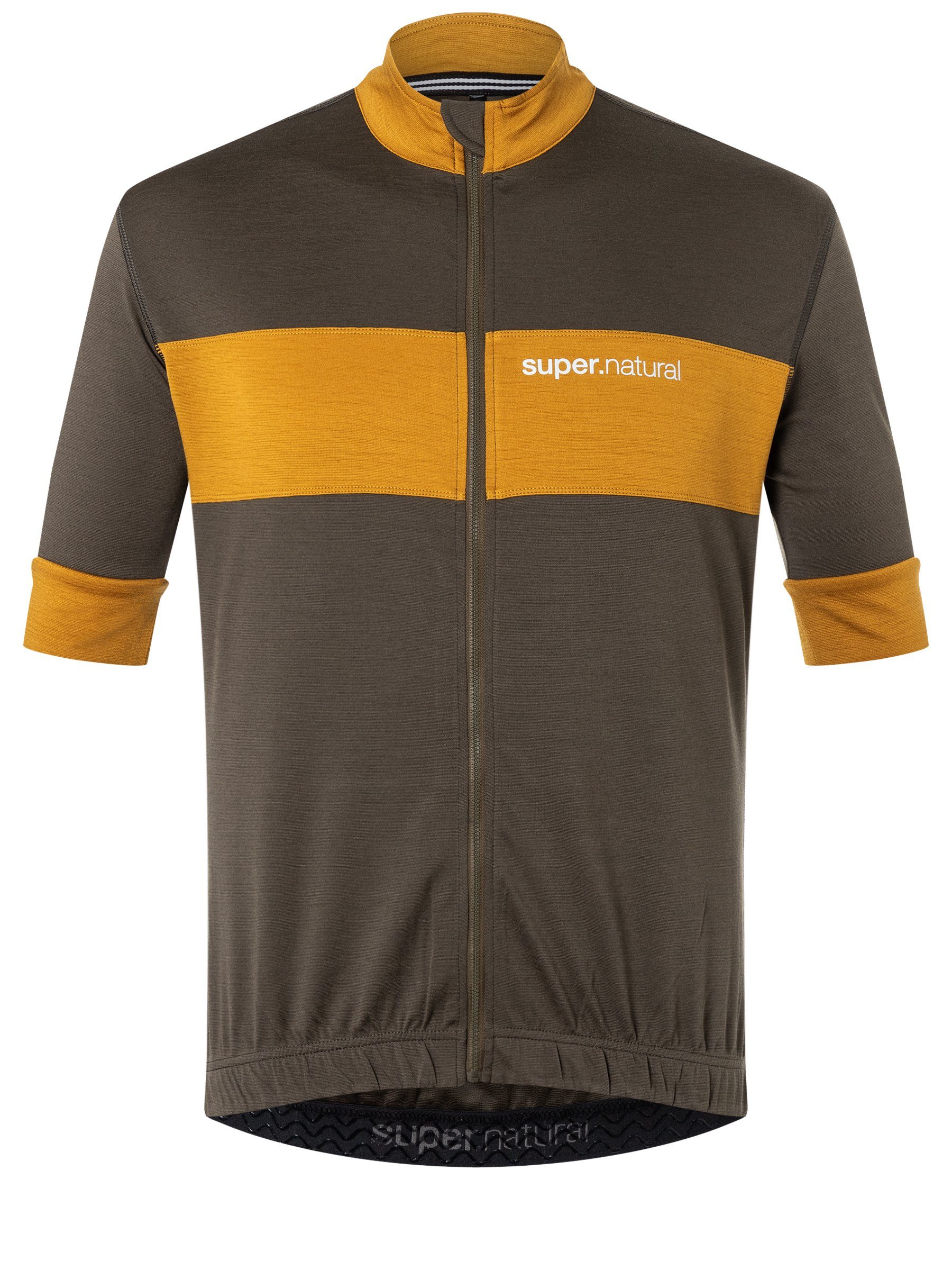 SUPER.NATURAL Radtrikot Merino Fahrradtrikot M GRAVIER Black Logos reflektierenden CAMISA mit Merino-Materialmix Ink/Cumin