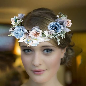 SOTOR Dekokranz Blumenkron Damen Mädchen Haarband Hochzeit Stirnband Braut Kopfschmuc, Verstellbare Blumen Haarkranz Kommunion Mädchen Blumen Stirnband