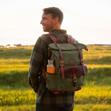 DRAKENSBERG Wanderrucksack Roll-Top »Adam« Wald-Grün, wetterfester Vintage Rucksack aus gewachstem Canvas und Leder, robust