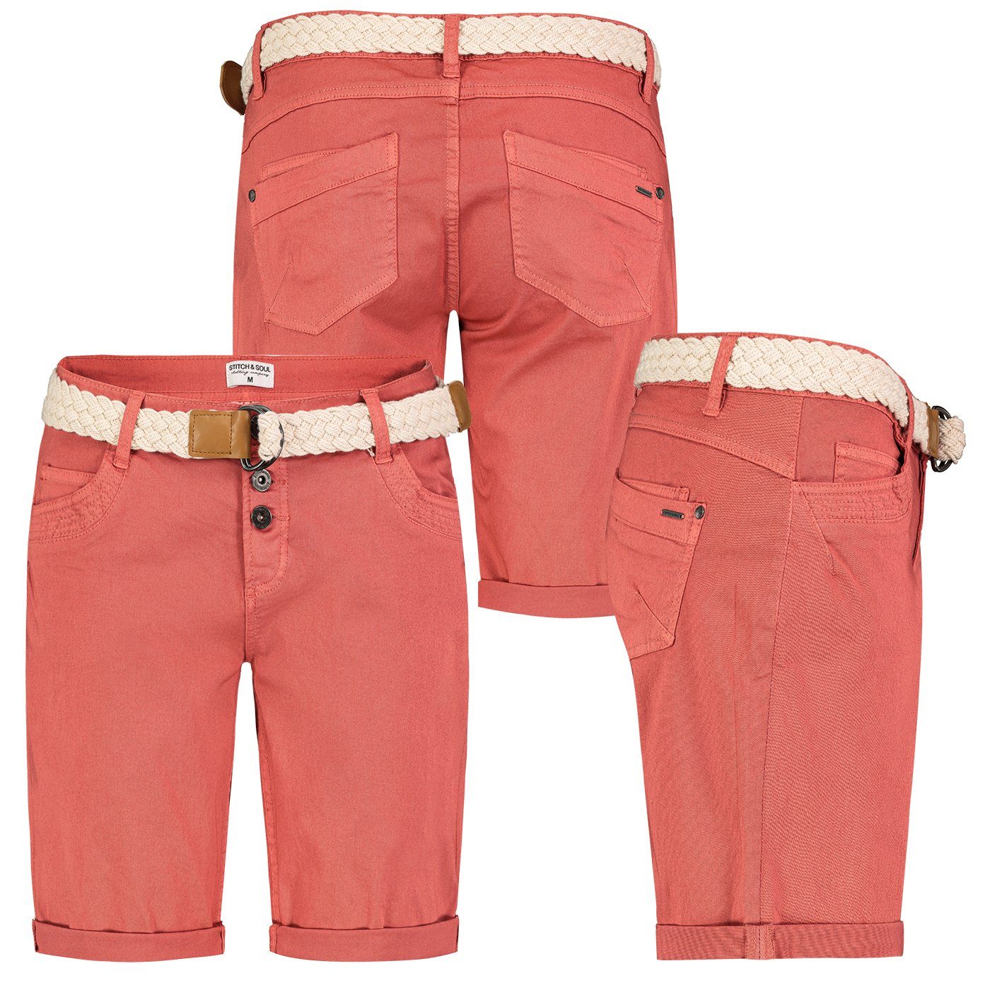 Stitch & Soul Bermudas Damen Short Bermuda kurze Hose Sommer Chino Stoff Hose mit Gürtel, Sehr
