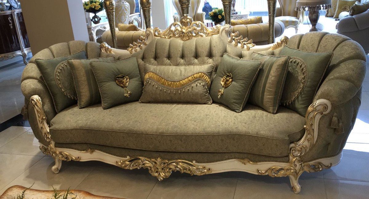 Wohnzimmer / Padrino Grün / - Prunkvoll Möbel Wohnzimmer Weiß Barock Casa Gold Barock Sofa Edel Luxus Handgefertigte & Sofa -