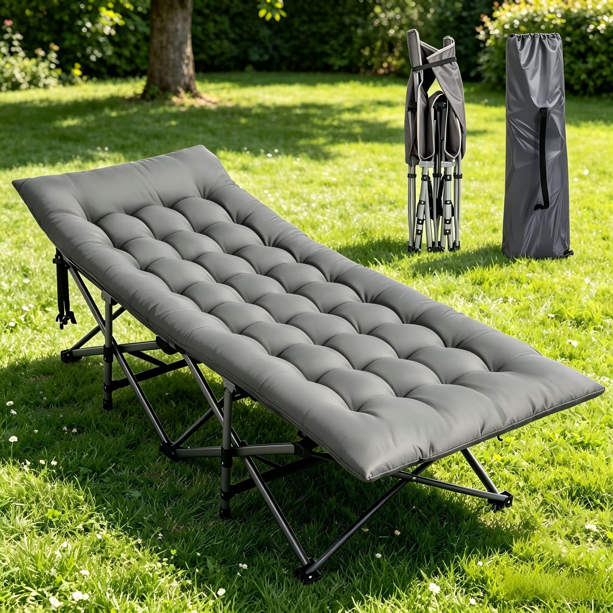 Bonnlo Klappbett mit Matratze, Campingbett aus Oxford-Gewebe, Grau (1-St) klappbar