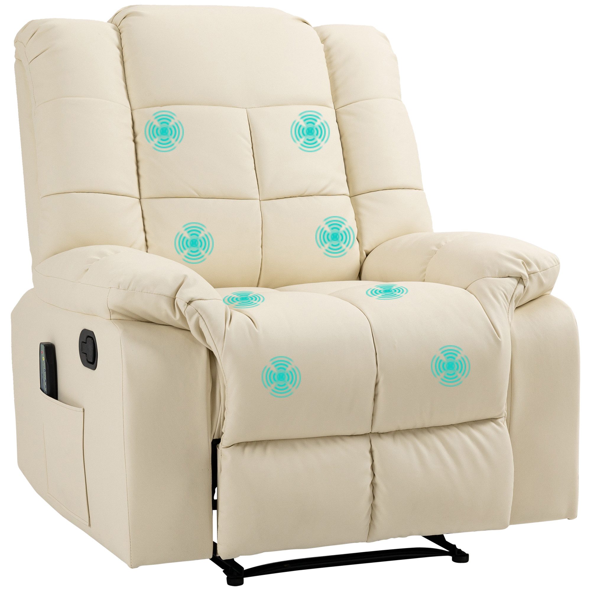 HOMCOM Massagesessel TV Sessel Liegesessel mit Liegefunktion Vibration (Relaxsessel, 1-St., Fernsehsessel), für Wohnbereich, Cremeweiß – Bild 2 von 5