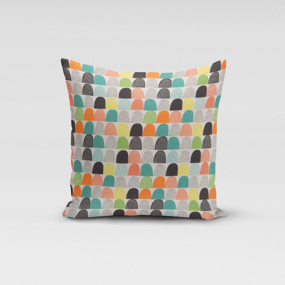 SCHÖNER LEBEN. Dekokissen Kissenhülle wollweiß mit abstrakten Hügeln bunt 80x80cm, made in Germany,handmade
