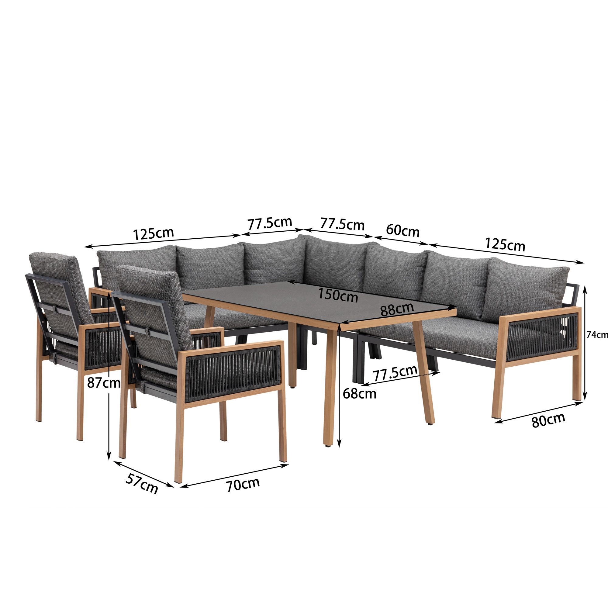 Gardissimo Gartenlounge-Set Neapel Dining Eck Lounge Set Aluminium in Holz Optik, (Spar-Set, 4-tlg., komplett Set), wetterfest / langlebig / pflegeleicht
