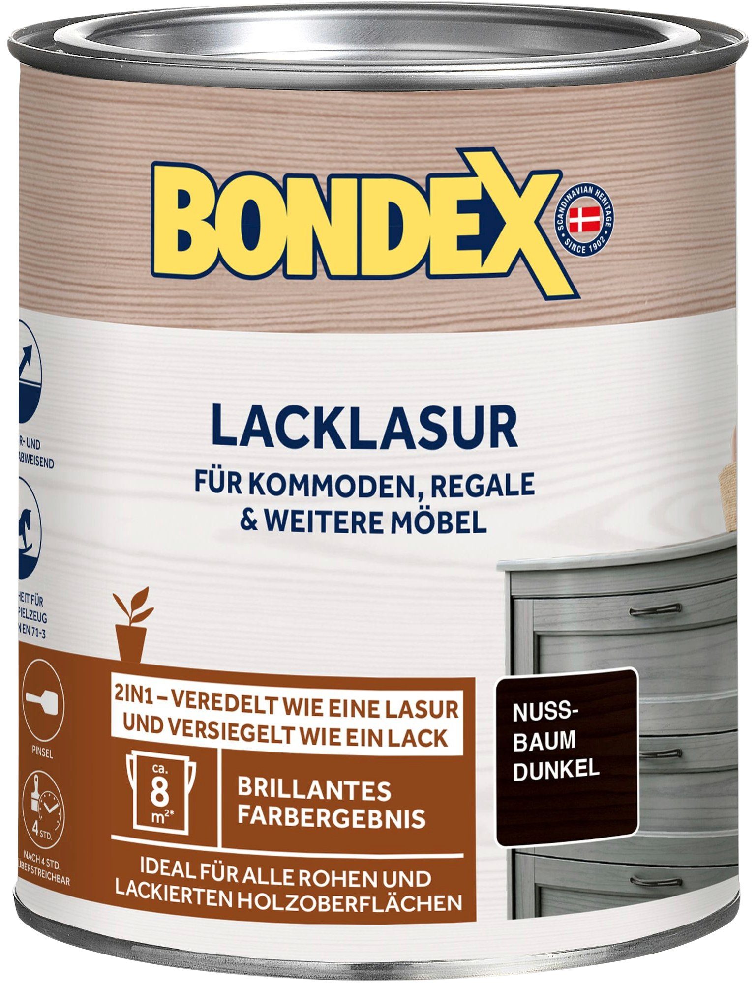 Bondex Holzschutzlasur LACKLASUR, Weiß, 0,375 Liter Inhalt Nussbaum Dunkel