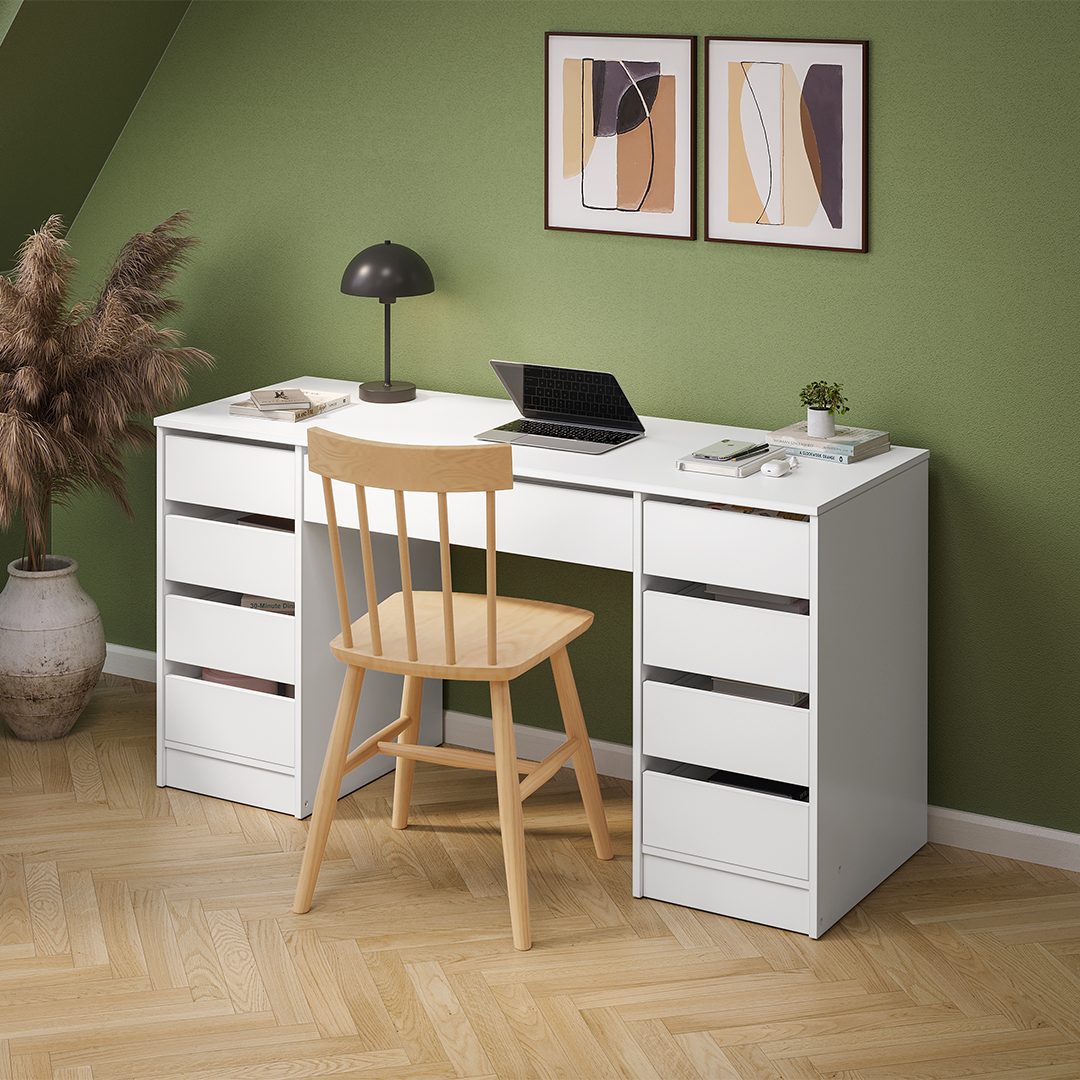 Bellamio Schreibtisch Nore mit Schubladen (weiß, 145 cm breit), verfügbar m günstig online kaufen