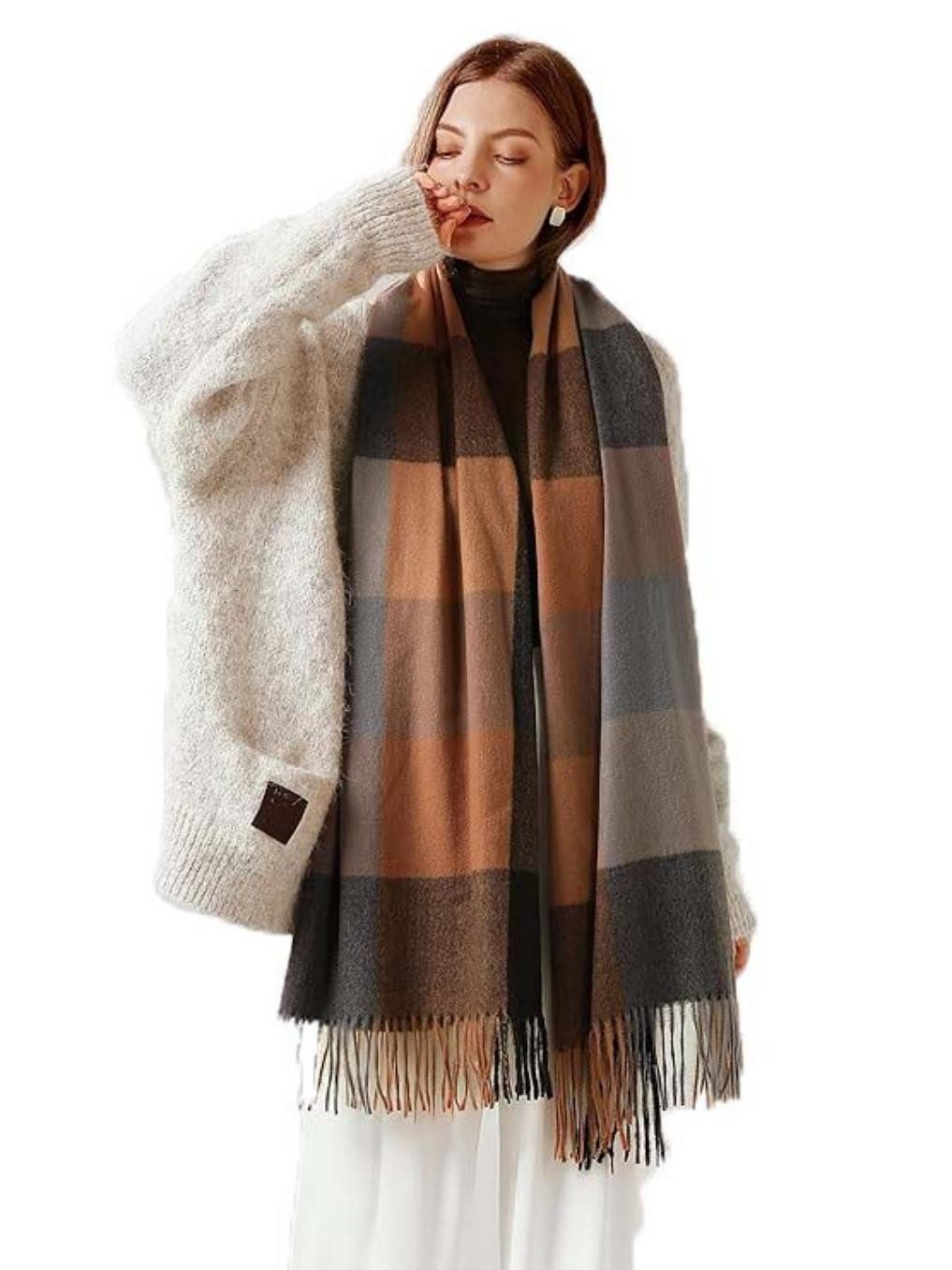 Coonoor Modeschal Karierter Damen Schal mit Fransen, im Oversize Look,für H günstig online kaufen