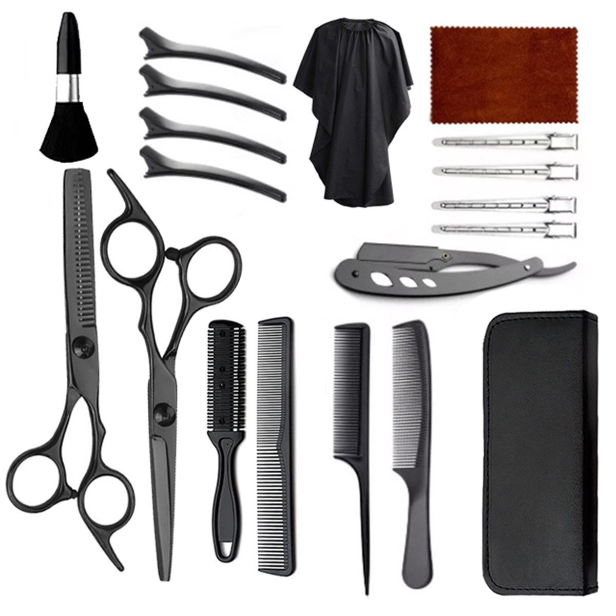MOPUEA Haarschere 19-St Haarschere Friseurschere Profi Modellierschere, (19-tlg., Hochwertiges Material für überlegene Haltbarkeit), Griffiges Griffdesign für sicheren Haarschnitt