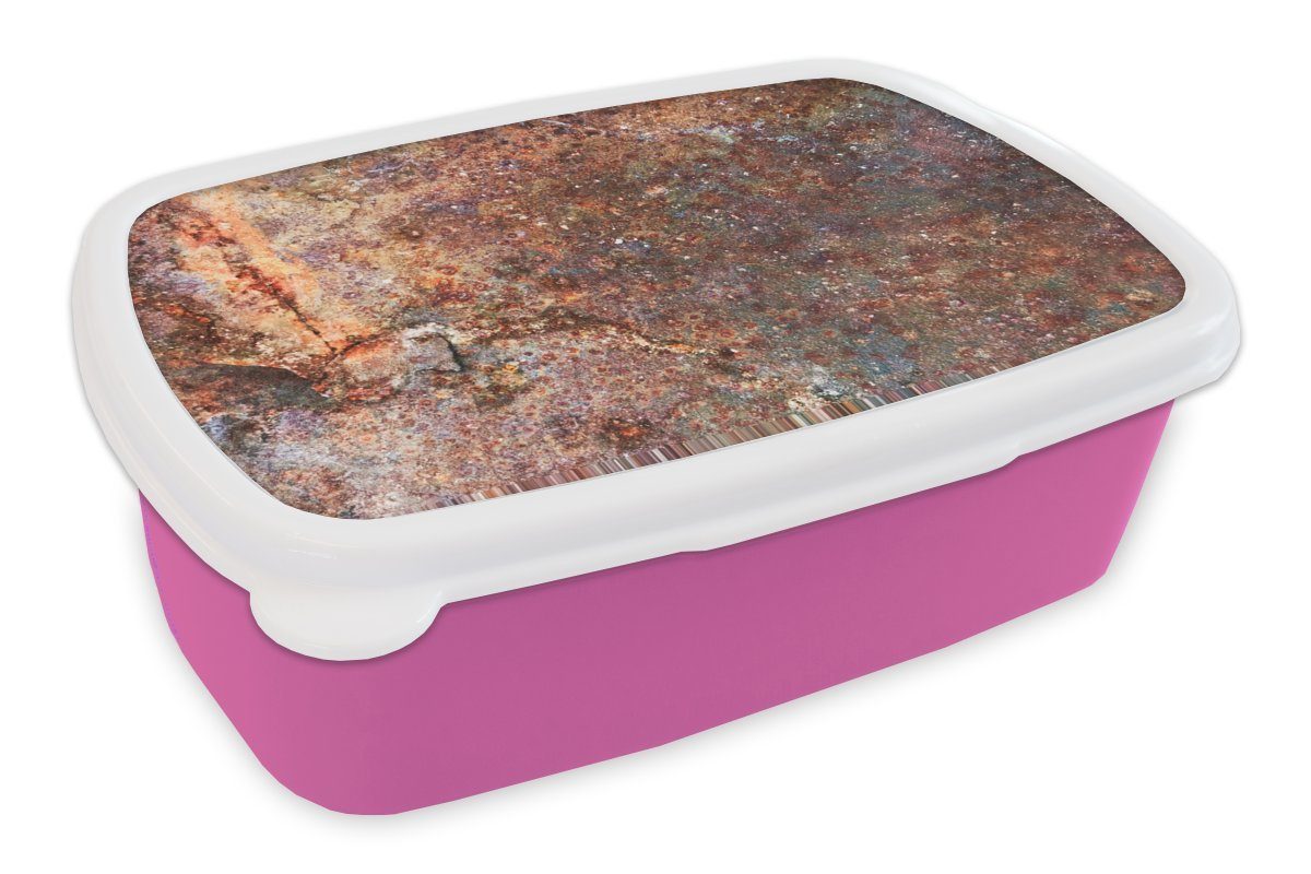 MuchoWow Lunchbox Metall - Platte - Rost, Kunststoff, (2-tlg), Brotbox für Erwachsene, Brotdose Kinder, Snackbox, Mädchen, Kunststoff rosa
