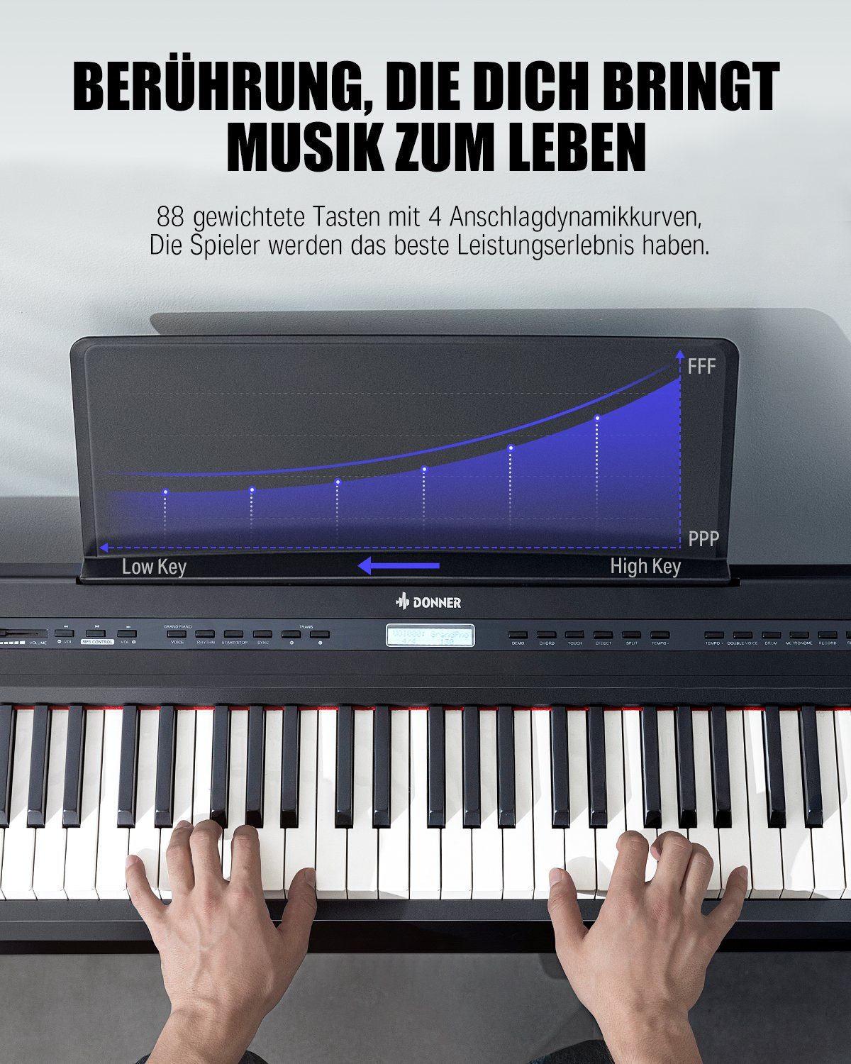 Donner Home-Keyboard Digitalpiano E-Piano 88 Tasten Gewichteten Klavier Tastatur DEP-20 (set, 1x Netzteil, 1x Sustain-Pedal, 1x Bedienungsanleitung), mit Pedal,ideal fur Piano-Einsteiger,mit Sustain-Pedal
