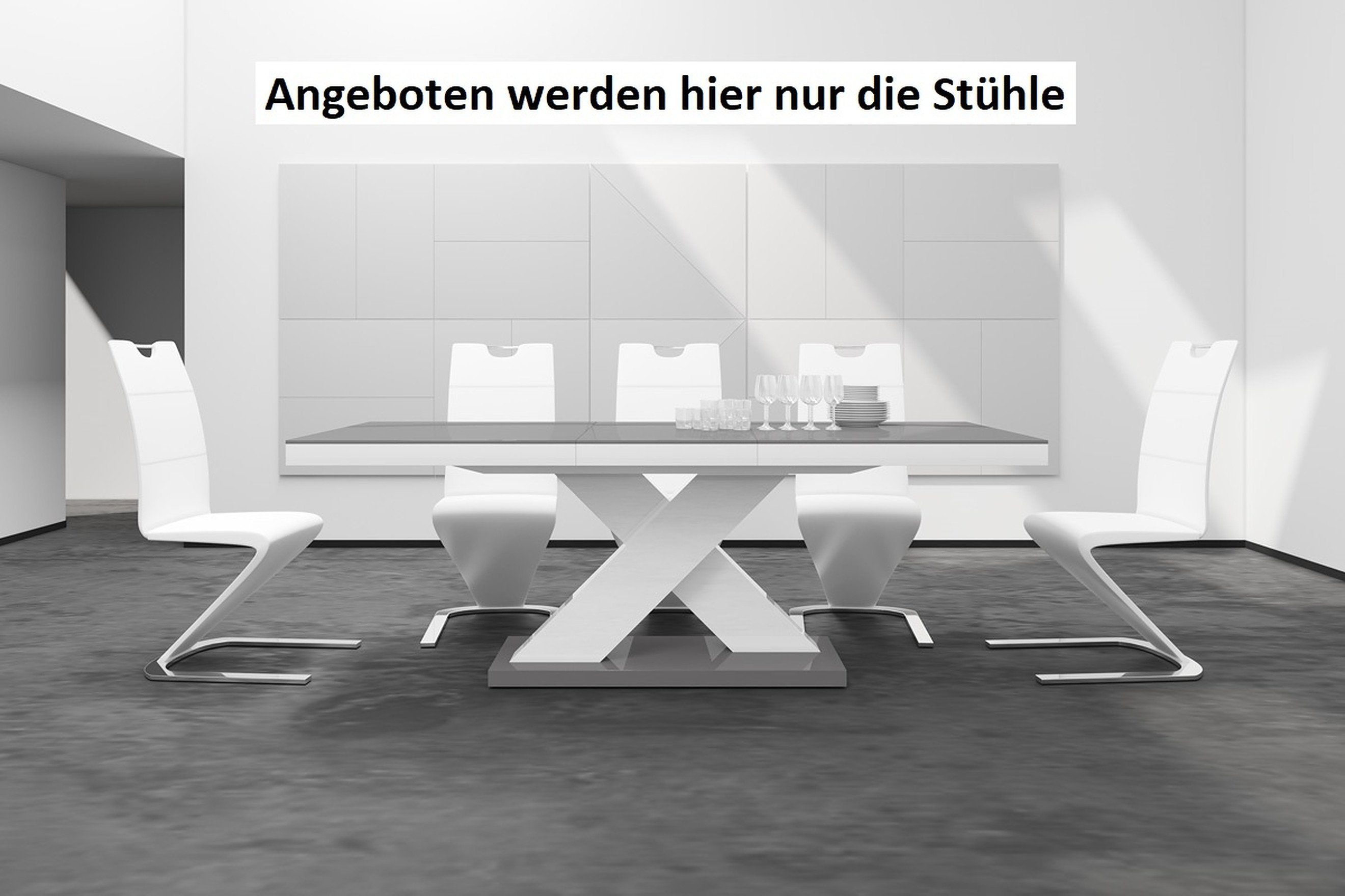 designimpex Set Schwingstuhl Esszimmerstuhl 2er Freischwinger Design ST-1 Esszimmerstuhl Weiß