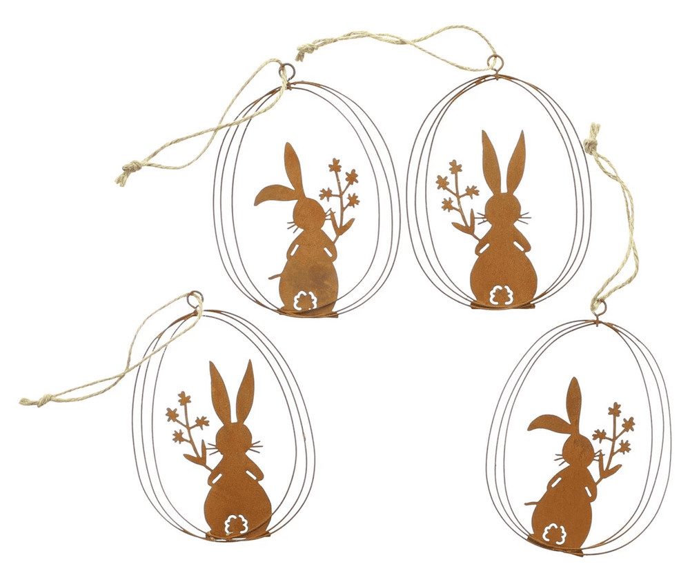 Home-trends24.de Dekohänger Hase Osterhase Rost Design Hänger 4er-Set Ostereier Metall (4 St)