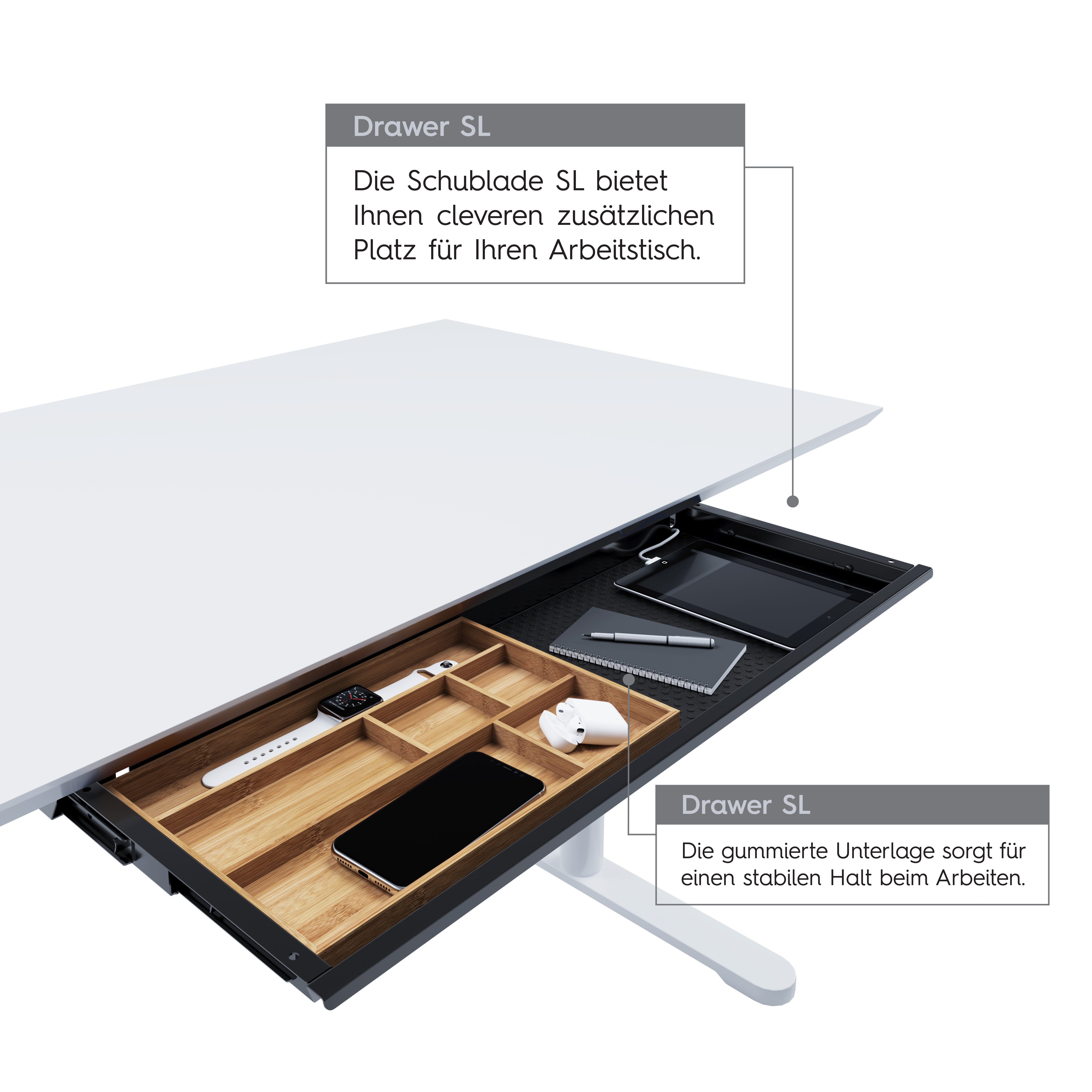 zur Schubladenauszug, Actiforce SL Vollauszug, Unterbauschublade praktischer Schublade Arbeitsplatte mit Stiftablage, Befestigung Silber unterhalb inkl. Utensilien-Auszug, Unterbauschublade, Bambus-Einlage), (Schreibtisch Einlage der Organizer,