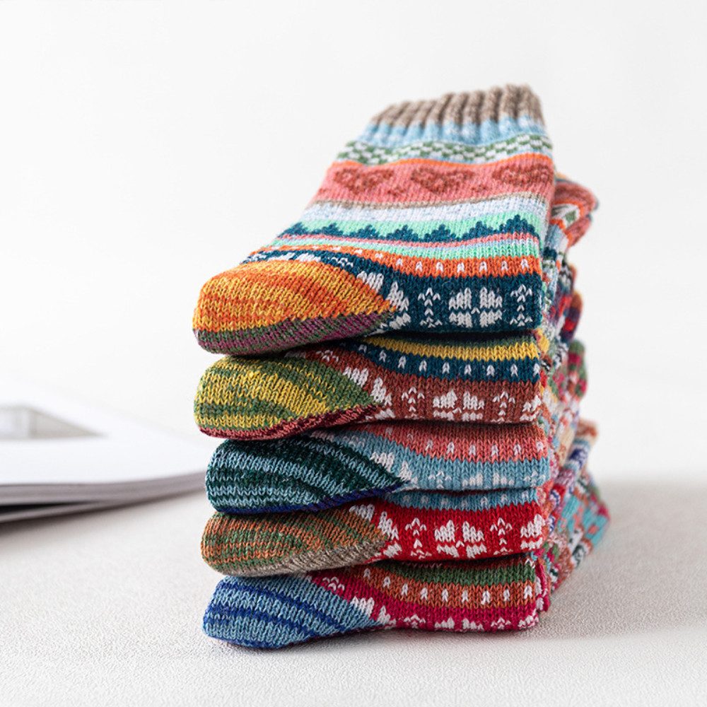 Blusmart Freizeitsocken 5-teiliges Sockenset im Ethno-Stil (Dicke Linien, warm, Wintermode) Unisex – Bild 5 von 5