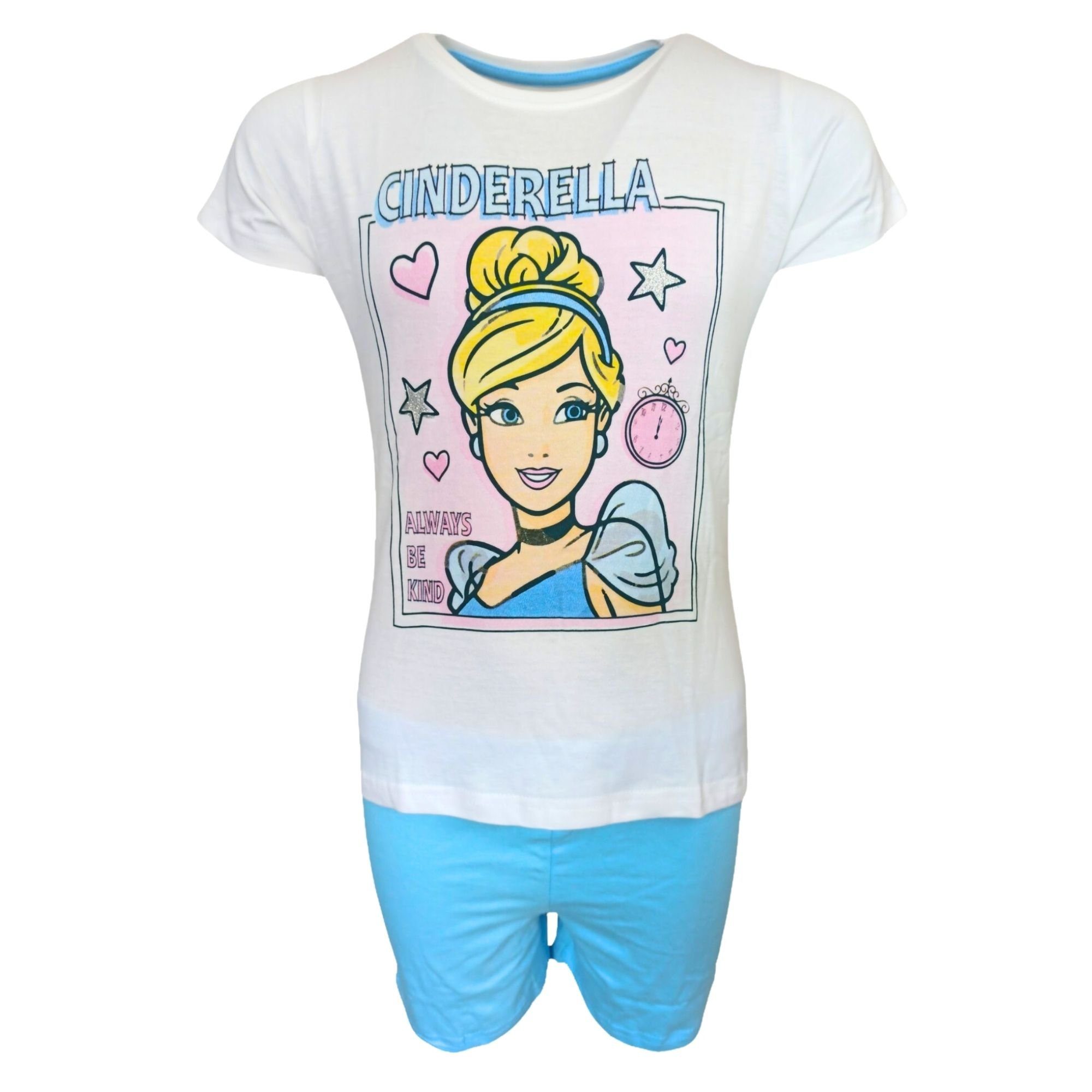 cm tlg) (2 aus Mädchen Gr. Pyjama Cinderella Disney - 104-134 Princess Baumwolle Schlafanzug Shorty kurzarm