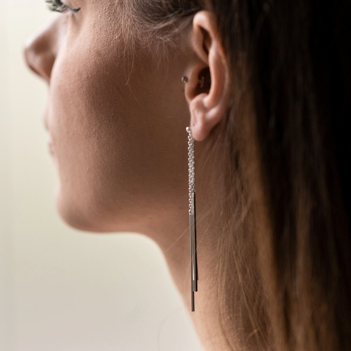 Materia Paar Ohrhänger Damen Ohrringe lang Stäbe SO-40-Silber, 925 Sterling Silber, hochglanz