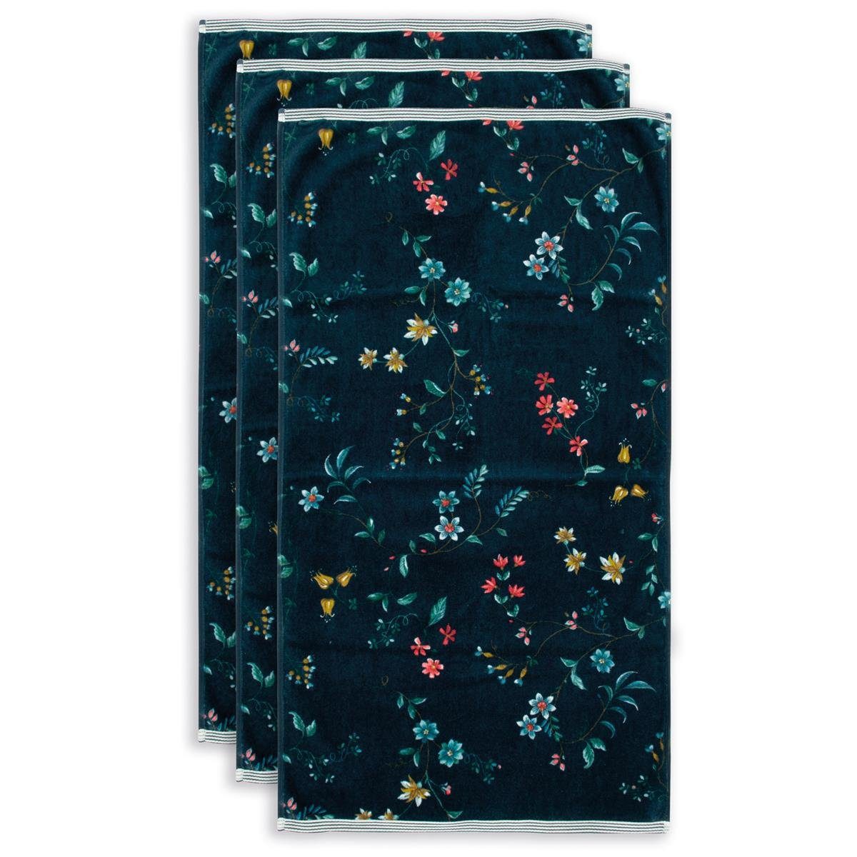 PiP Studio Handtuch Les Fleurs Dark Blue 55X100 Set A 3 Dunkelblau 100% Cotton, terry, Baumwolle (1-St), Handtuch Frottetuch