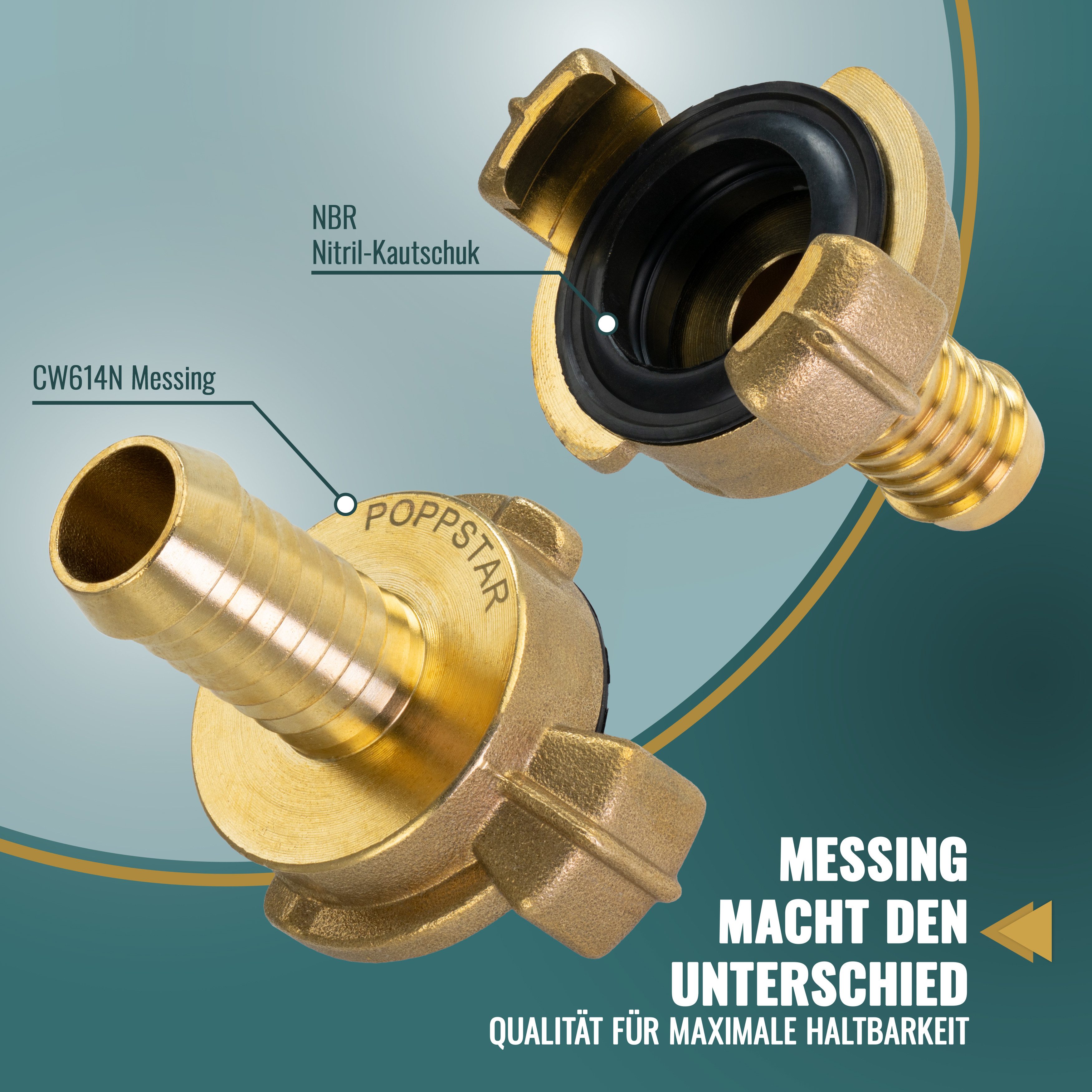 Poppstar Schlauchkupplung Messing-Klauenkupplung System Geka mit Schlauchtülle, (1-tlg), 1/2 Zoll Tülle