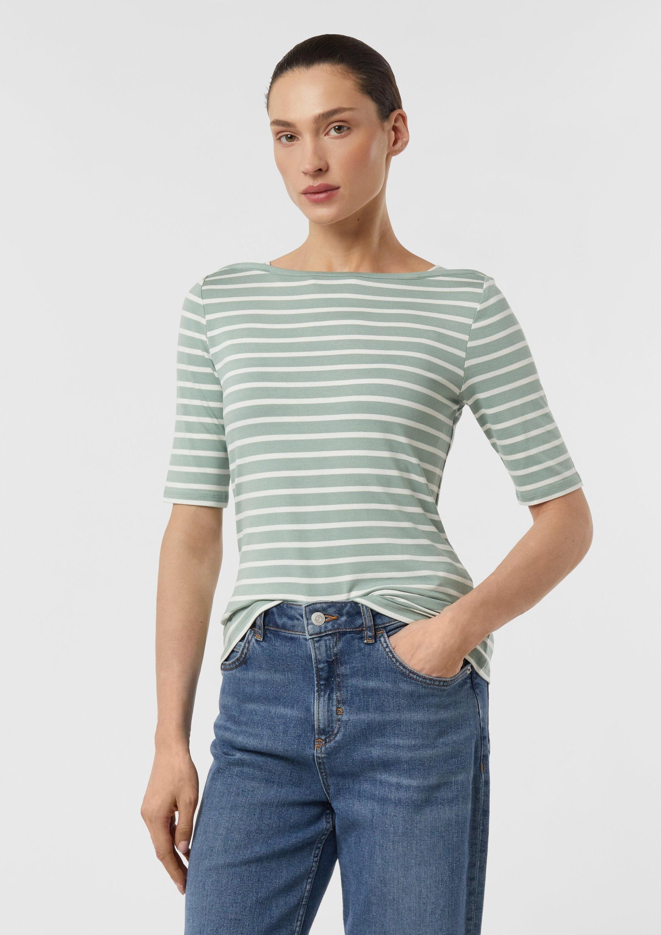 comma Kurzarmshirt T-Shirt Feminines Streifenshirt aus Viskosejersey