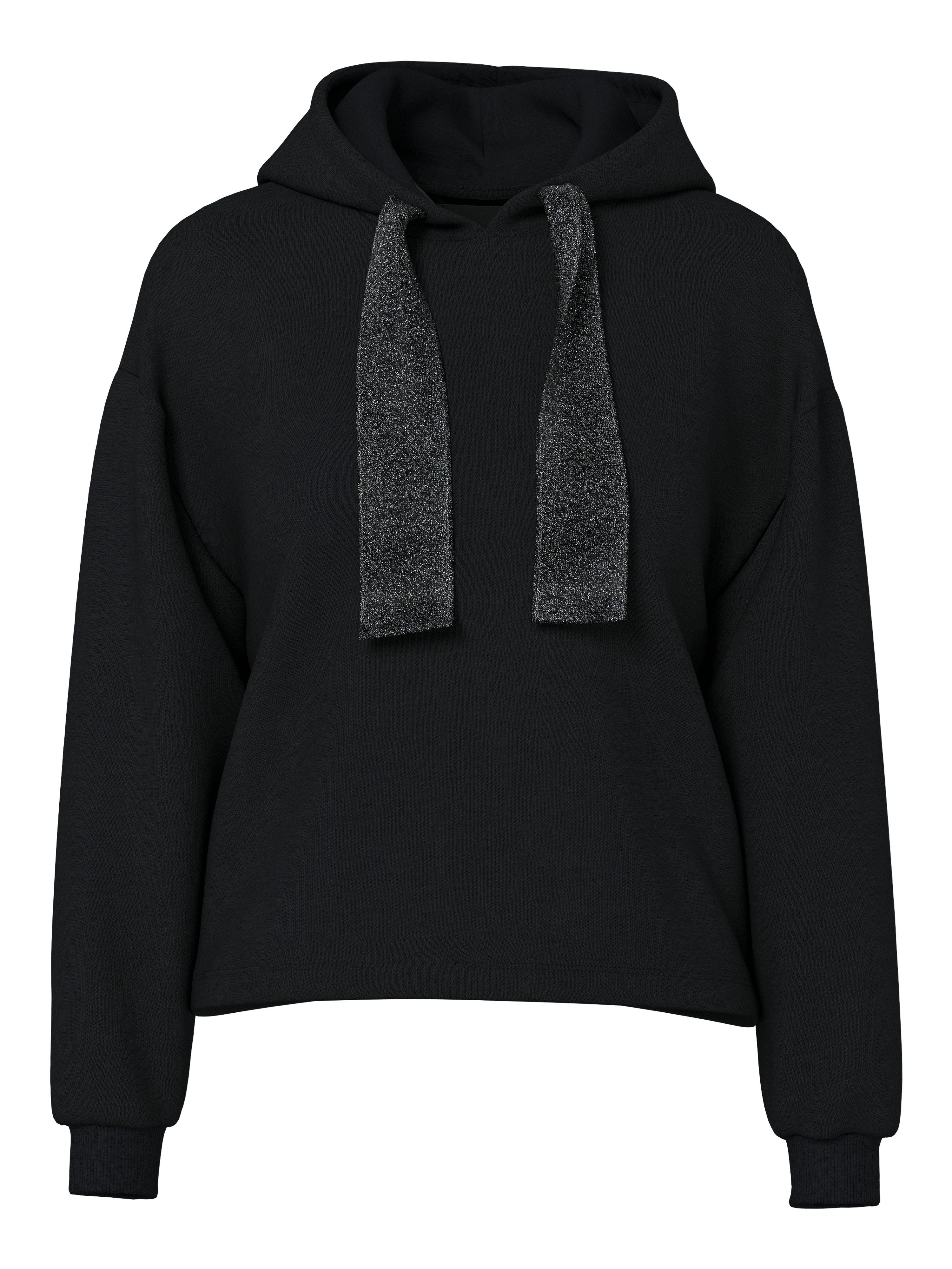 pieces Kapuzensweatshirt PCCHILLI LS GLITTER HOODIE NOOS BC mit Kordelzug in Kontrastfarbe