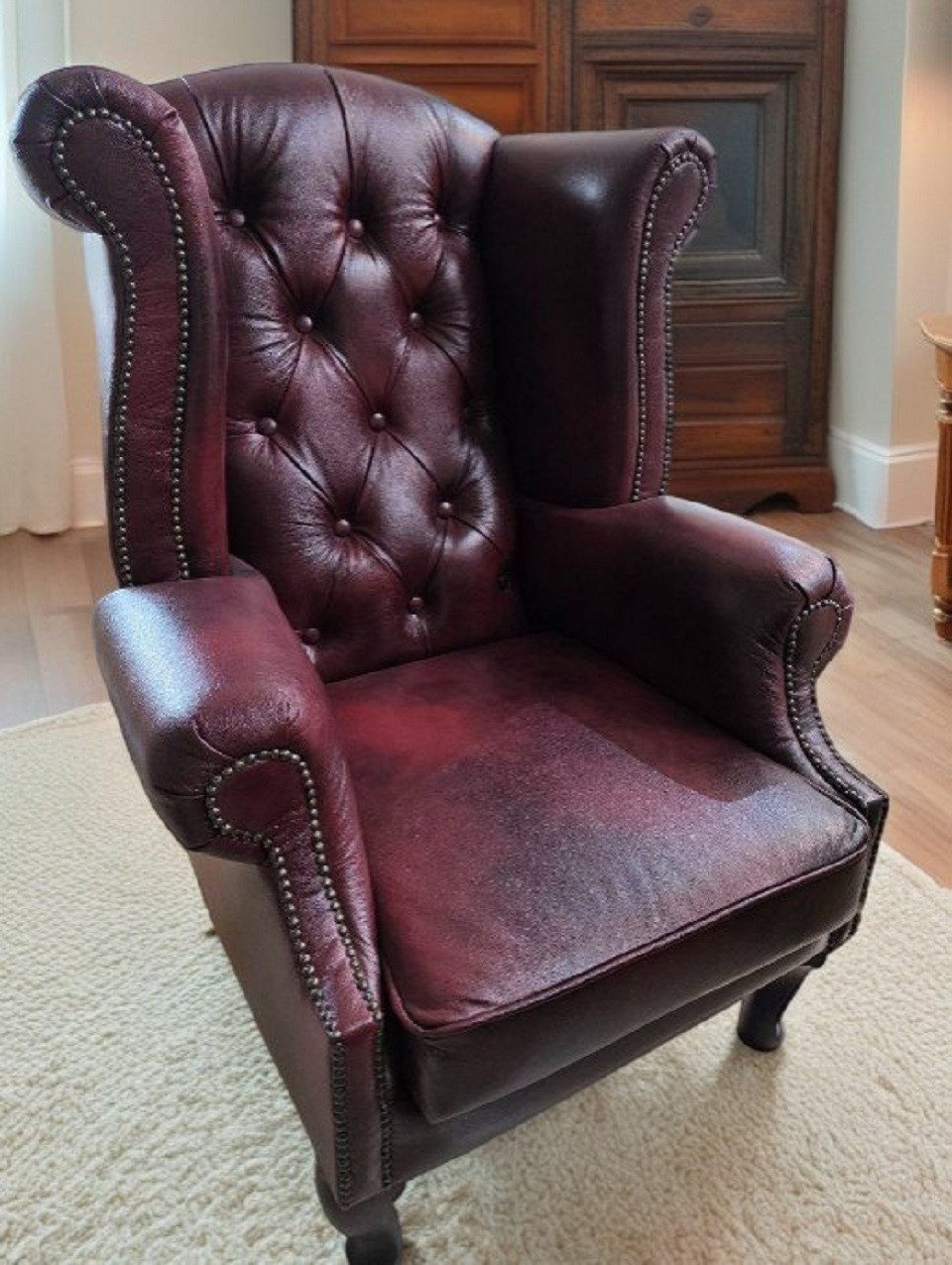 Xlmoebel Ohrensessel Eleganter Cocktailsessel Leder Ohrensessel Braun Wohnsessel Sofort (1-St), Hergestellt in Europa