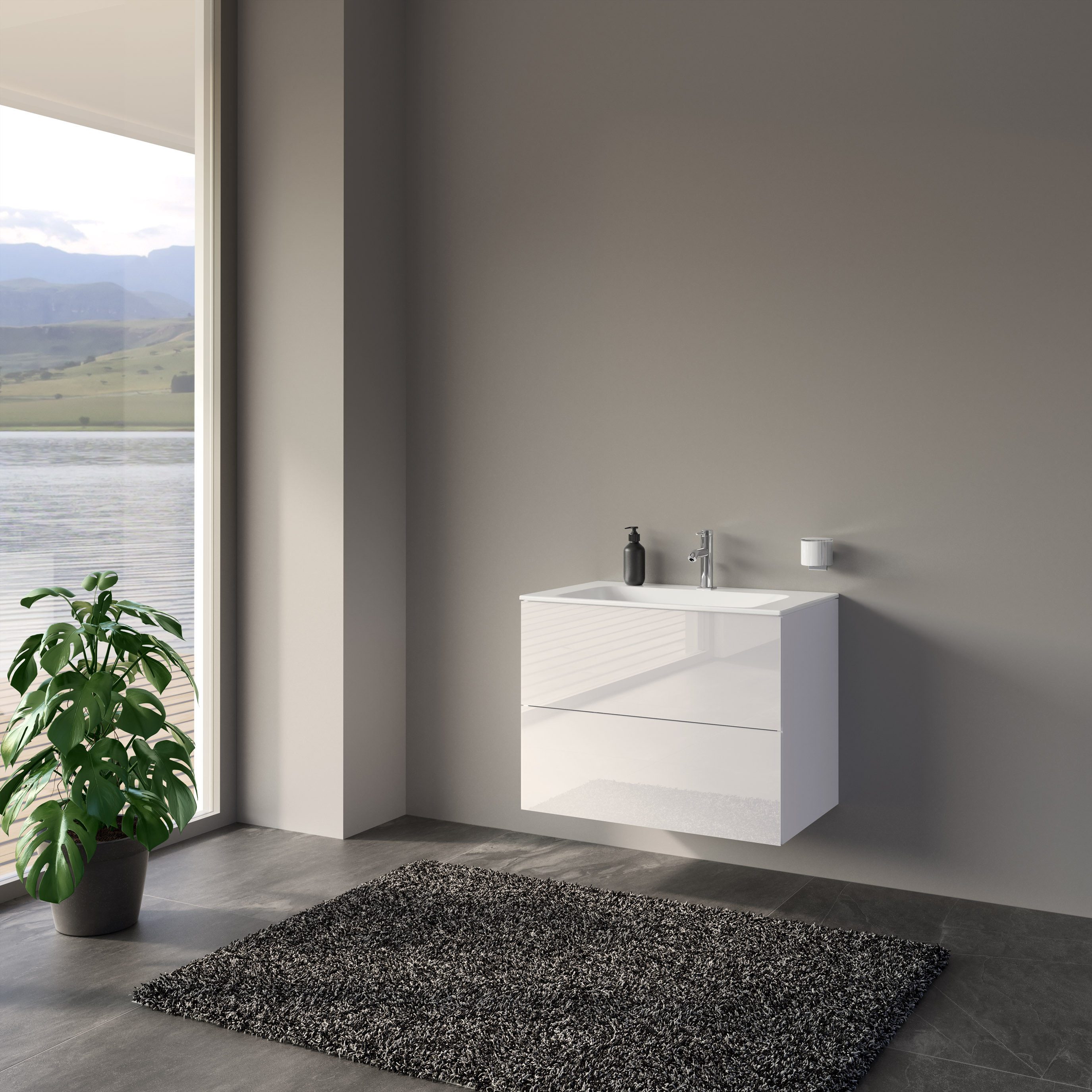 Keuco Badmöbel-Set LUCA, (Set, 2 teilig, Badmöbel-Set mit Waschtisch und Unterschrank), mit Waschtischunterbau mit 2 Auszügen und Keramik-Waschtisch, 80 cm