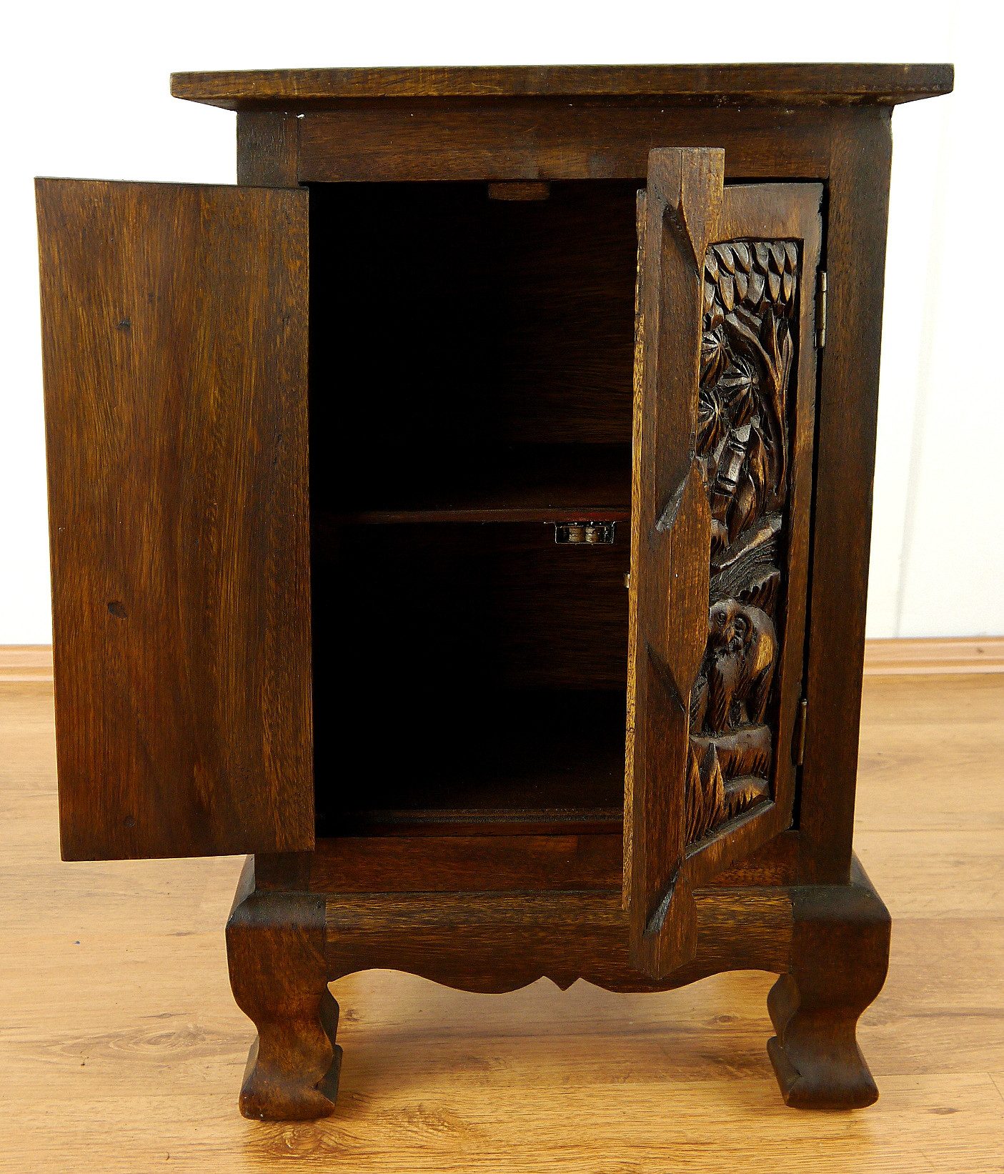 livasia Kommode kleiner Massivholzschrank mit Schnitzerei, handgefertigt, 40x24x60cm