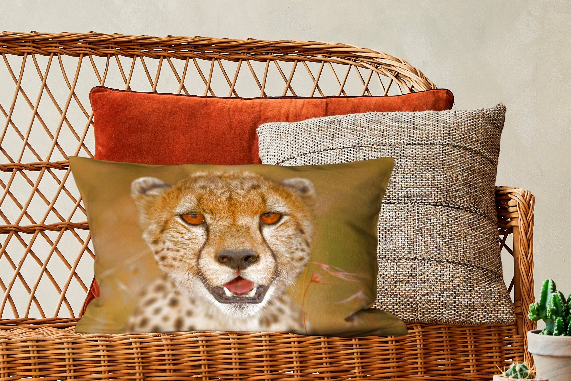 MuchoWow Dekokissen Leopard Füllung, Zierkissen, Dekokissen Dekoration, Wohzimmer Kopf Pflanzen, - Schlafzimmer mit 