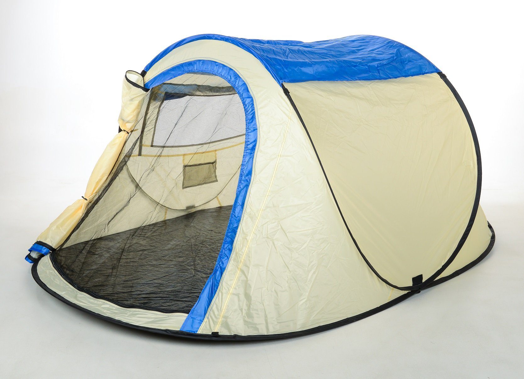 Zelt Sekundenzelt Wurf & 245x145x110cm Diverse inkl. Tent Defactoshop Herringe Wurfzelt Up Pop Seile, 20 Person Campingzelt Outdoor Personen: beige-schwarz 2-3 Farben