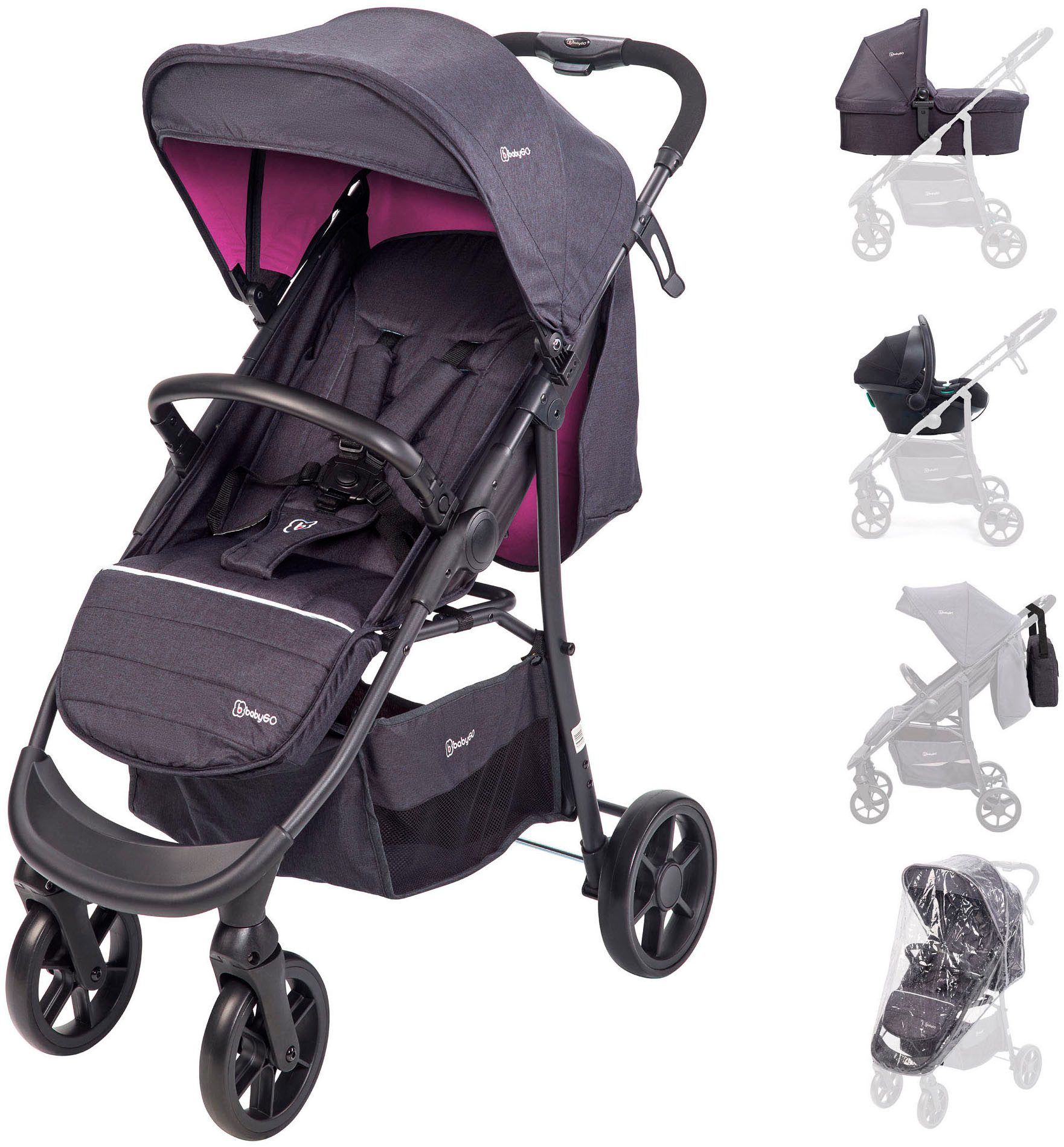 BabyGo Kombi-Kinderwagen Style - 3in1, (Set), inkl. Babyschale mit Adaptern u. Wickeltasche
