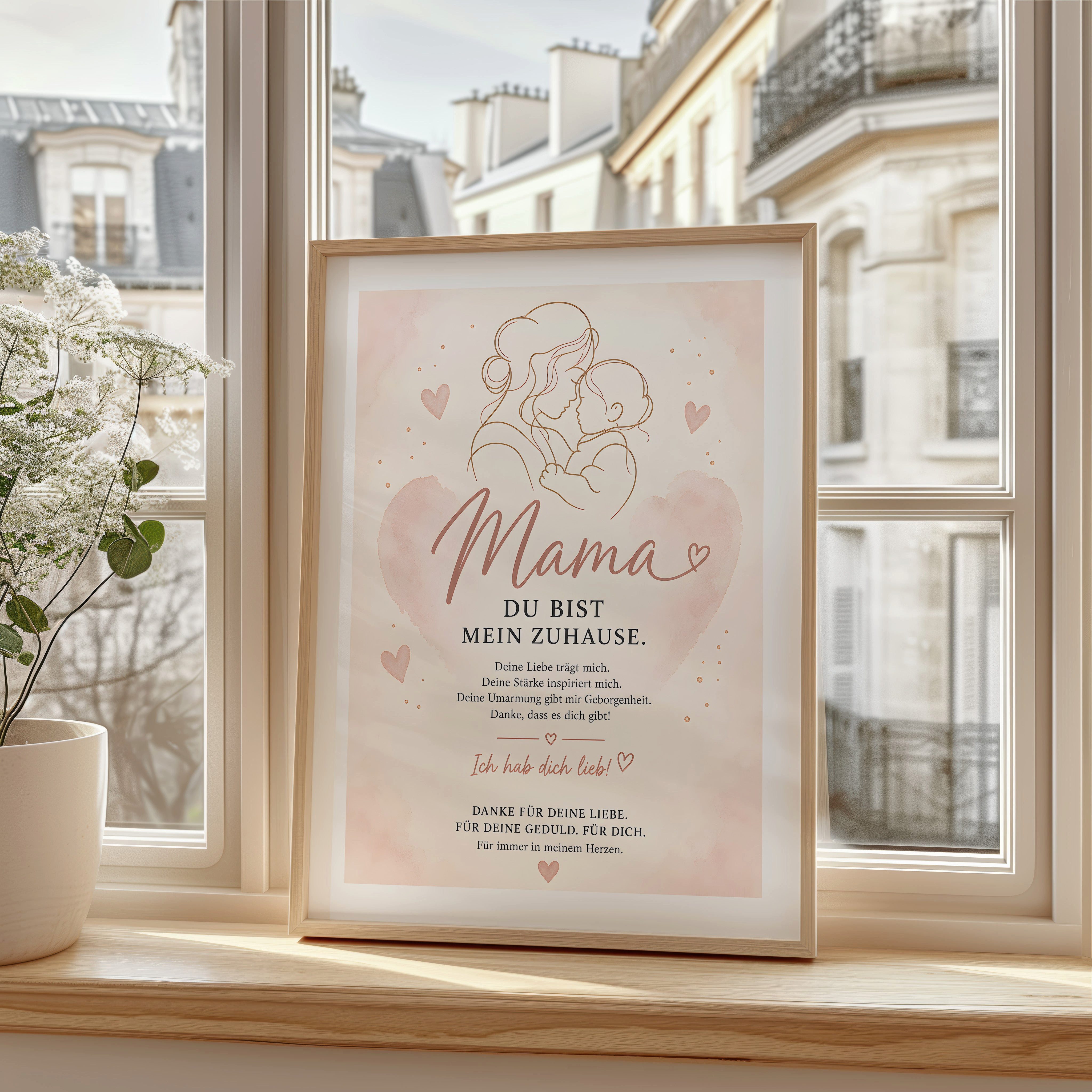 JUSTGOODMOOD Poster Muttertag Mama Kind Herz Geschenk für Mama Liebe Spruch Familie Wandde, (1 St)
