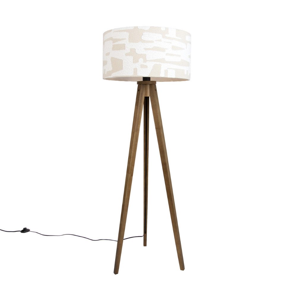 Qazqa Stehlampe Tripod classic, ohne Leuchtmittel, Kaltweiß, QAZQA Stehlampe, e27, Braun, Holz, Landhaus