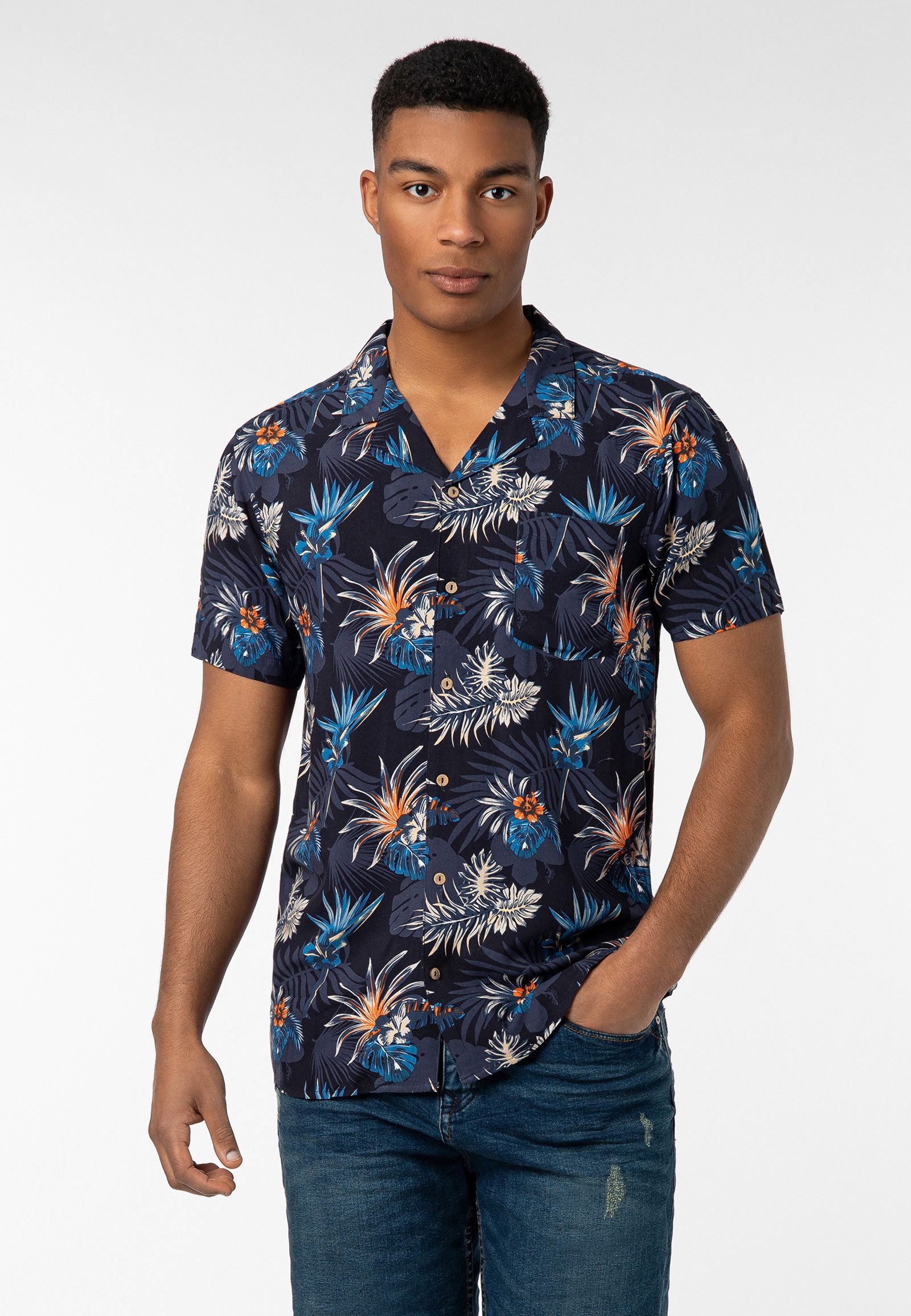 Urban Surface Kurzarmhemd Herren Freizeithemd Allover-Print günstig online kaufen
