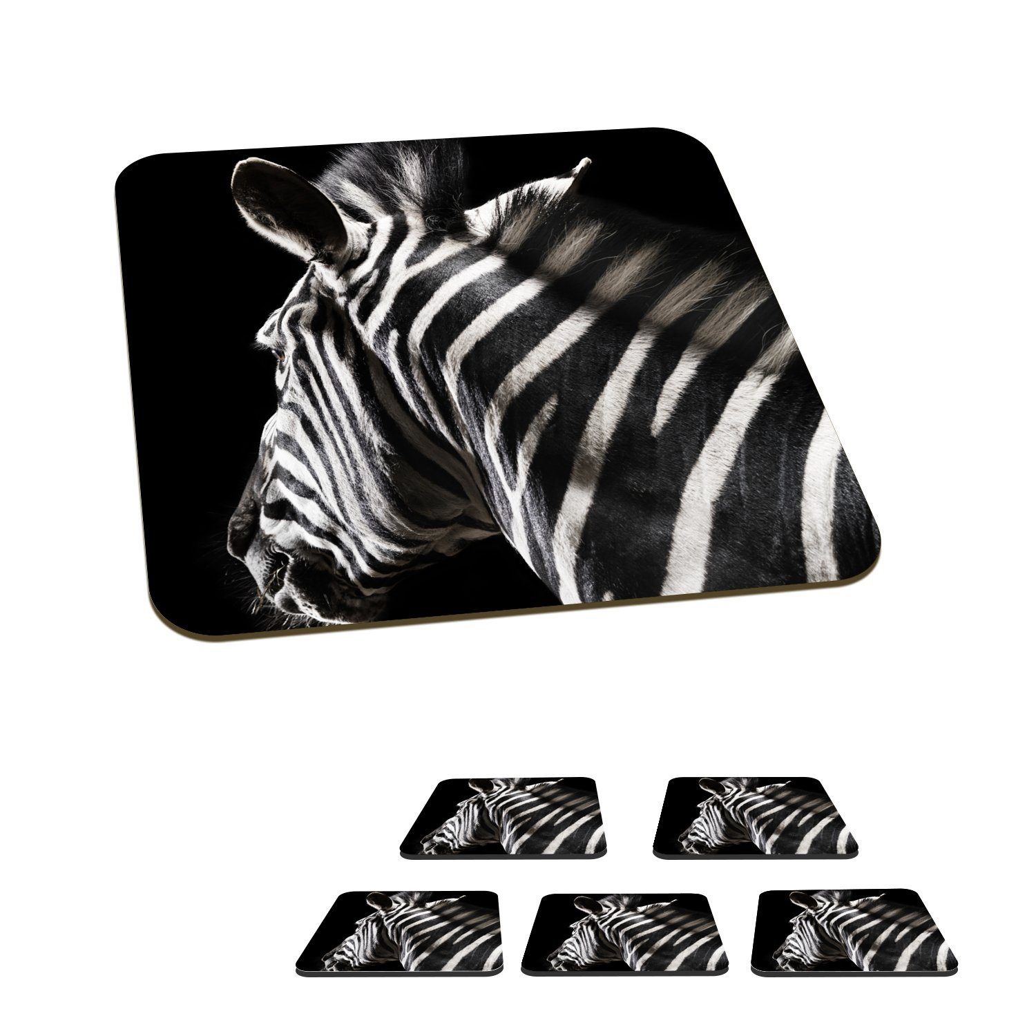 MuchoWow Glasuntersetzer Zebra - Wilde Tiere - Muster, Zubehör für Gläser, 6-tlg., Glasuntersetzer, Tischuntersetzer, Korkuntersetzer, Untersetzer, Tasse