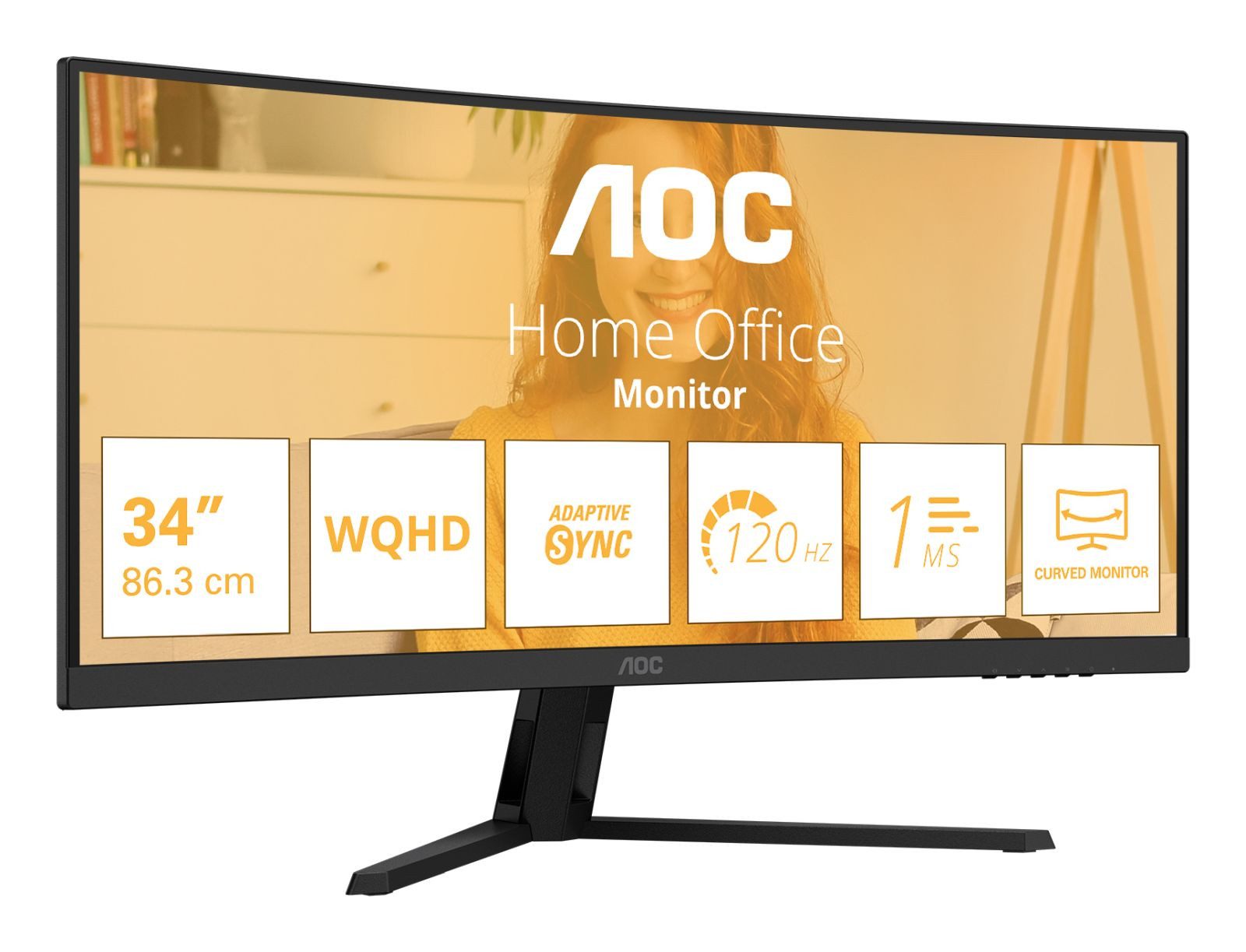 AOC Basic-line CU34B3E - B3 Series - LED - gebogen - 86.36 cm (34) - 3... TFT-Monitor (3440 x 1440 px, Wide Quad HD, 4 ms Reaktionszeit, 120 Hz, VA, Curved, Lautsprecher, HDR, Kopfhörerbuchse)